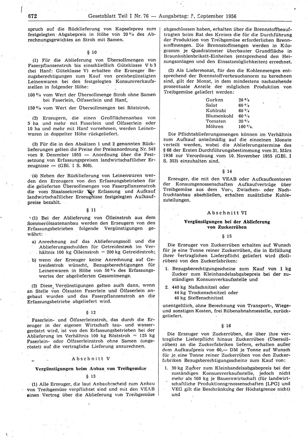 Gesetzblatt (GBl.) der Deutschen Demokratischen Republik (DDR) Teil Ⅰ 1956, Seite 672 (GBl. DDR Ⅰ 1956, S. 672)