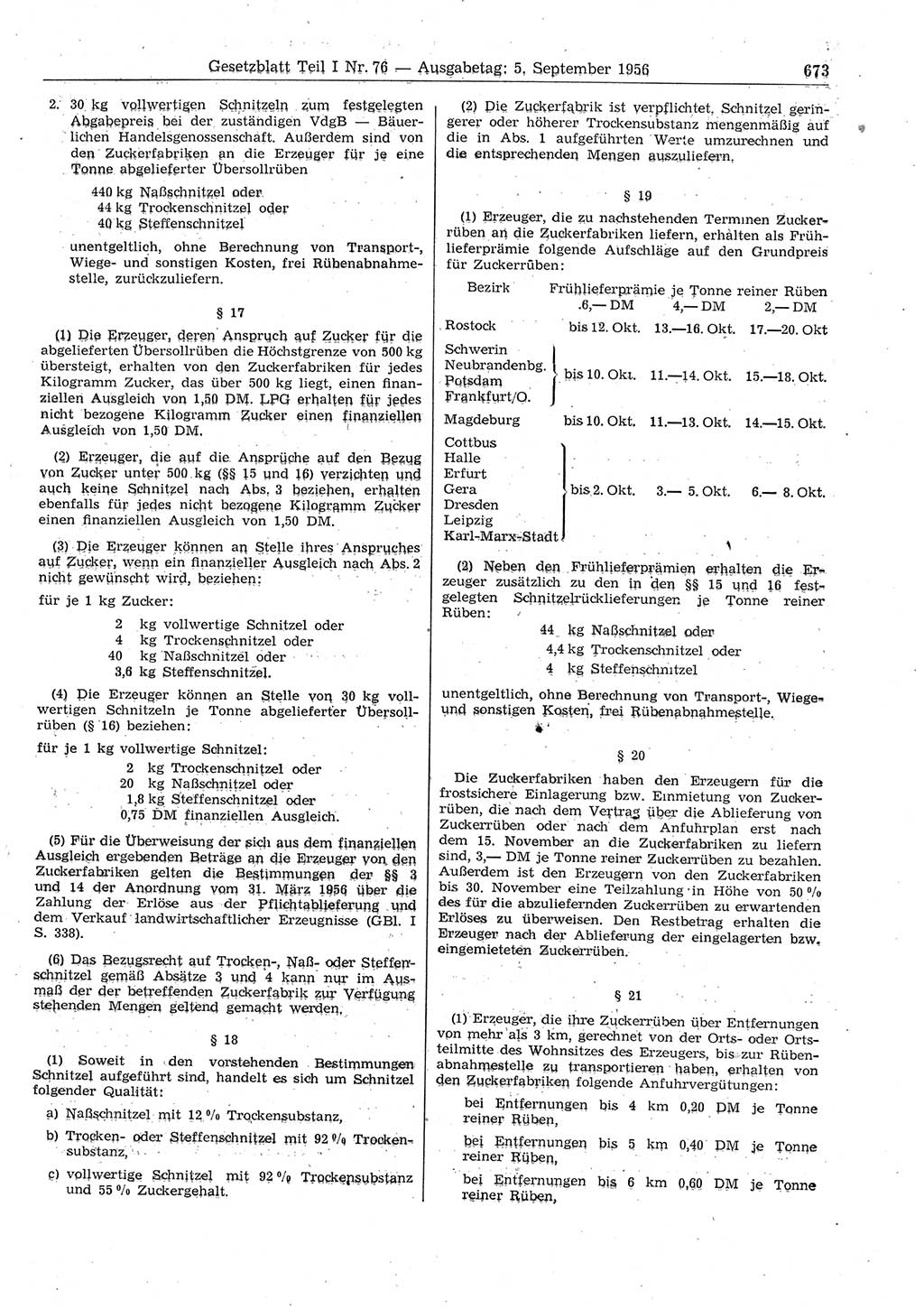 Gesetzblatt (GBl.) der Deutschen Demokratischen Republik (DDR) Teil Ⅰ 1956, Seite 673 (GBl. DDR Ⅰ 1956, S. 673)