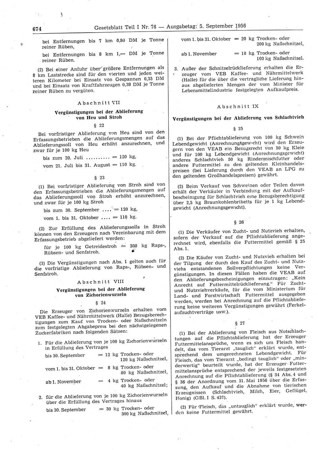 Gesetzblatt (GBl.) der Deutschen Demokratischen Republik (DDR) Teil Ⅰ 1956, Seite 674 (GBl. DDR Ⅰ 1956, S. 674)