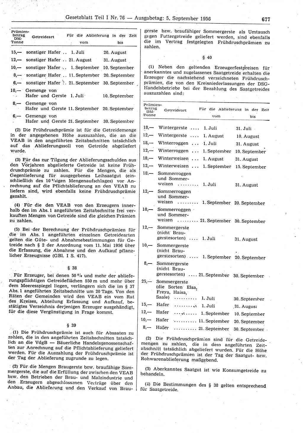 Gesetzblatt (GBl.) der Deutschen Demokratischen Republik (DDR) Teil Ⅰ 1956, Seite 677 (GBl. DDR Ⅰ 1956, S. 677)