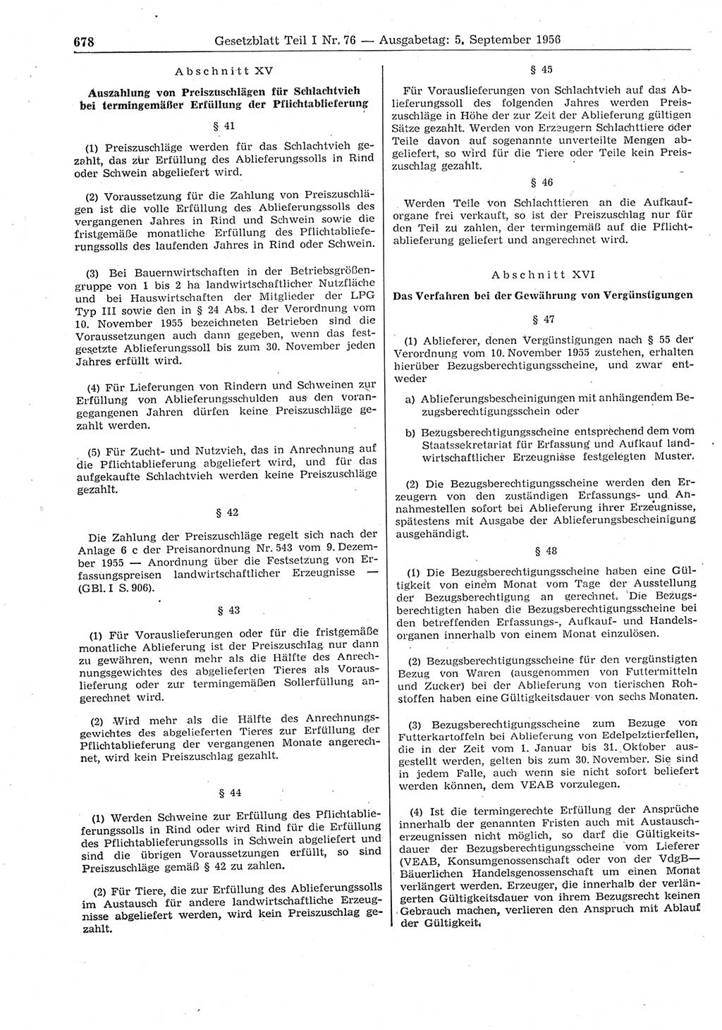 Gesetzblatt (GBl.) der Deutschen Demokratischen Republik (DDR) Teil â… 1956, Seite 678 (GBl. DDR â… 1956, S. 678)