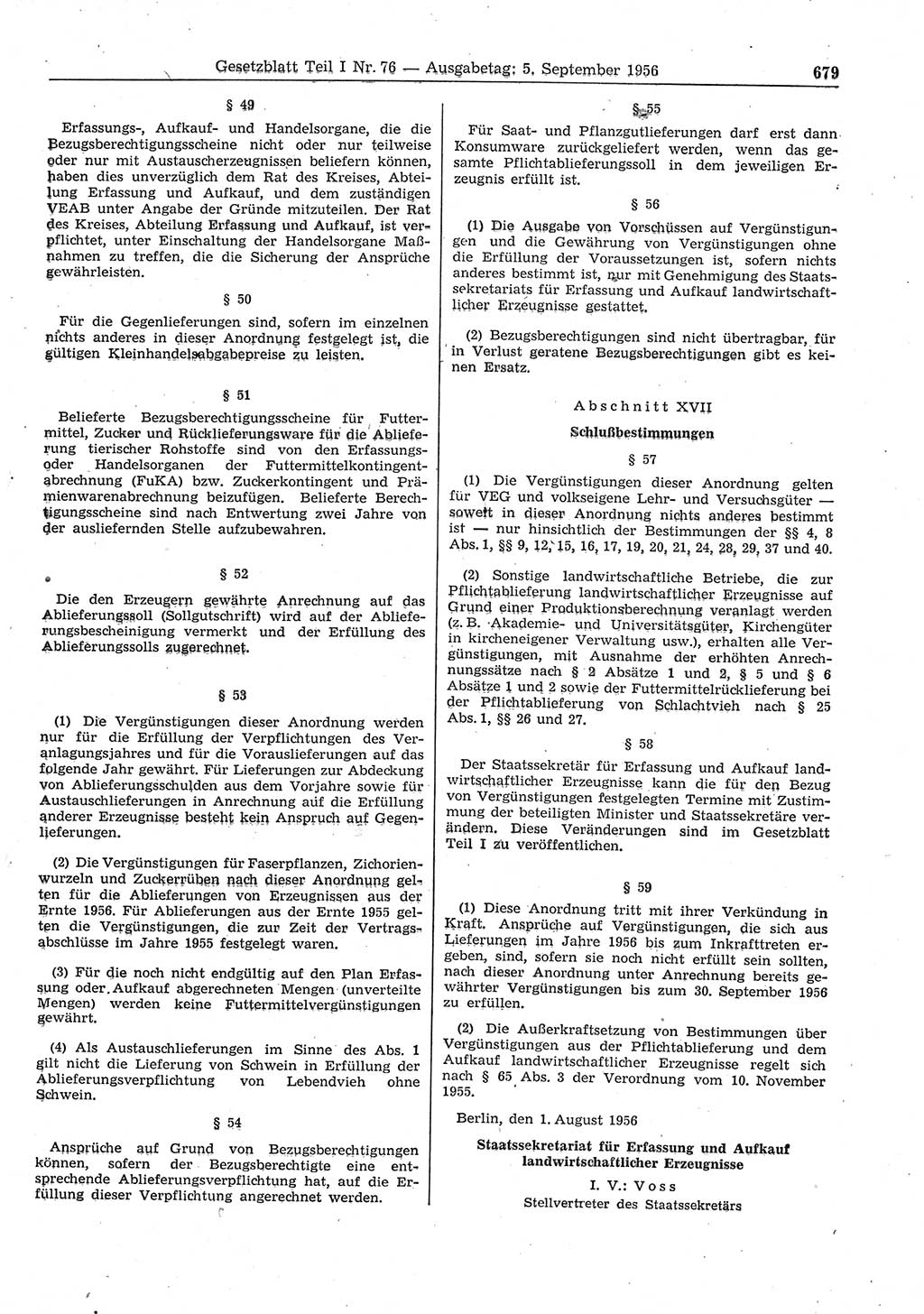 Gesetzblatt (GBl.) der Deutschen Demokratischen Republik (DDR) Teil Ⅰ 1956, Seite 679 (GBl. DDR Ⅰ 1956, S. 679)