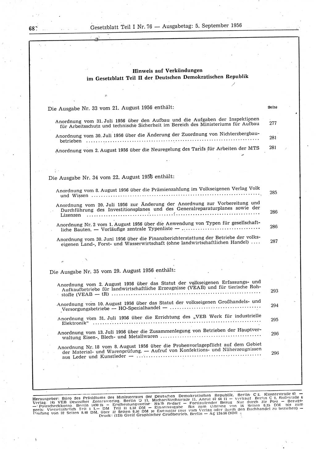 Gesetzblatt (GBl.) der Deutschen Demokratischen Republik (DDR) Teil Ⅰ 1956, Seite 680 (GBl. DDR Ⅰ 1956, S. 680)