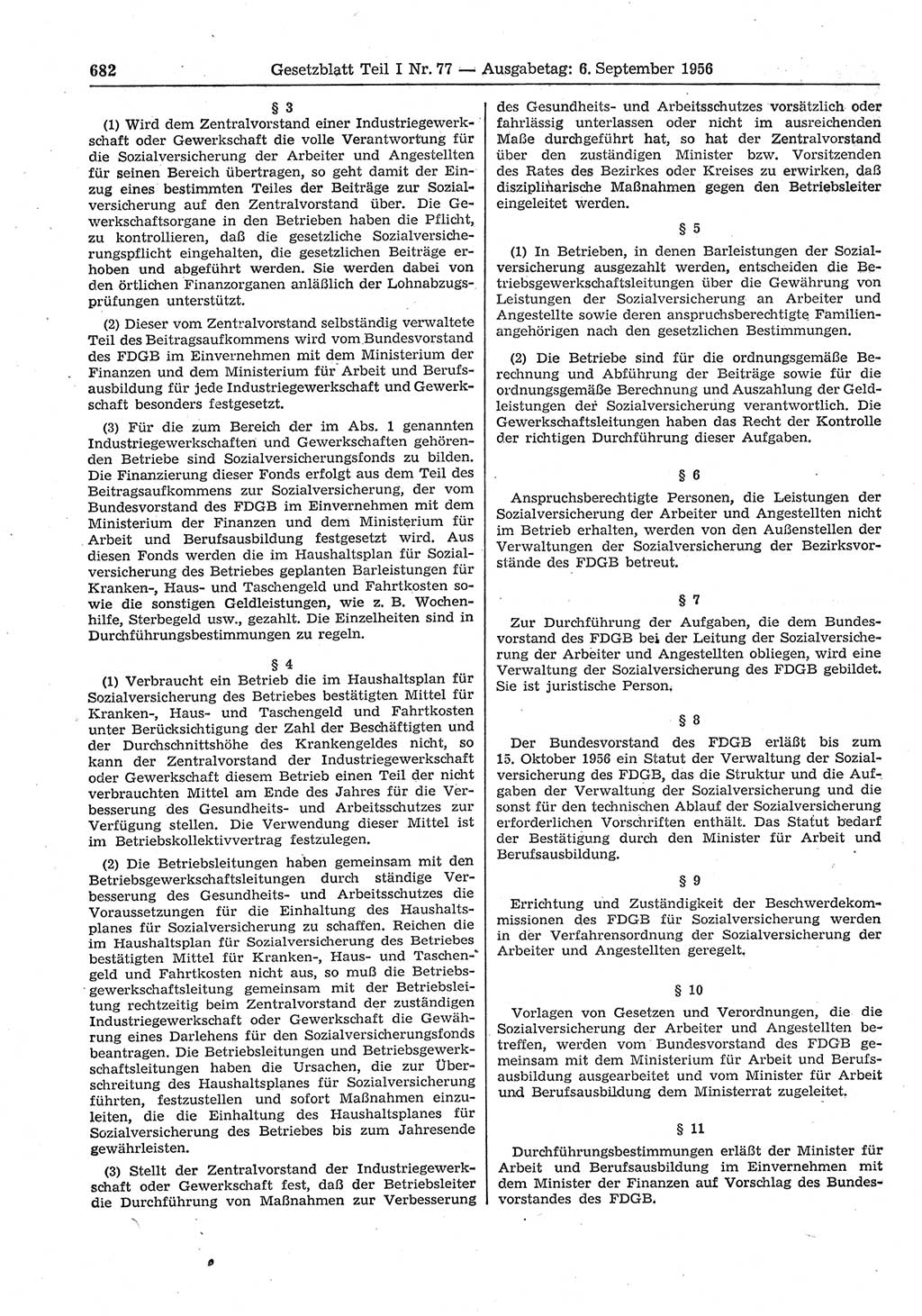 Gesetzblatt (GBl.) der Deutschen Demokratischen Republik (DDR) Teil Ⅰ 1956, Seite 682 (GBl. DDR Ⅰ 1956, S. 682)