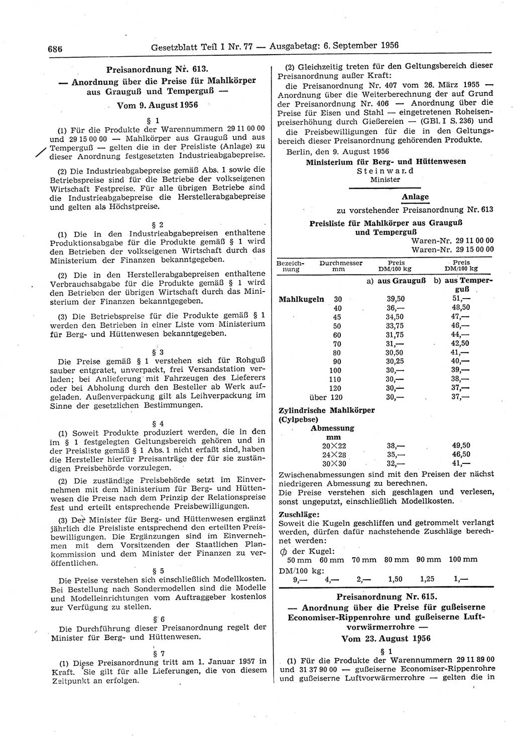 Gesetzblatt (GBl.) der Deutschen Demokratischen Republik (DDR) Teil Ⅰ 1956, Seite 686 (GBl. DDR Ⅰ 1956, S. 686)