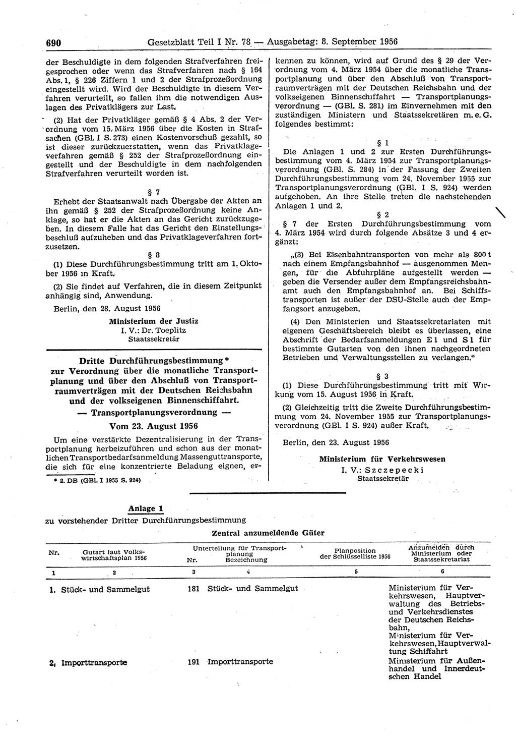 Gesetzblatt (GBl.) der Deutschen Demokratischen Republik (DDR) Teil Ⅰ 1956, Seite 690 (GBl. DDR Ⅰ 1956, S. 690)