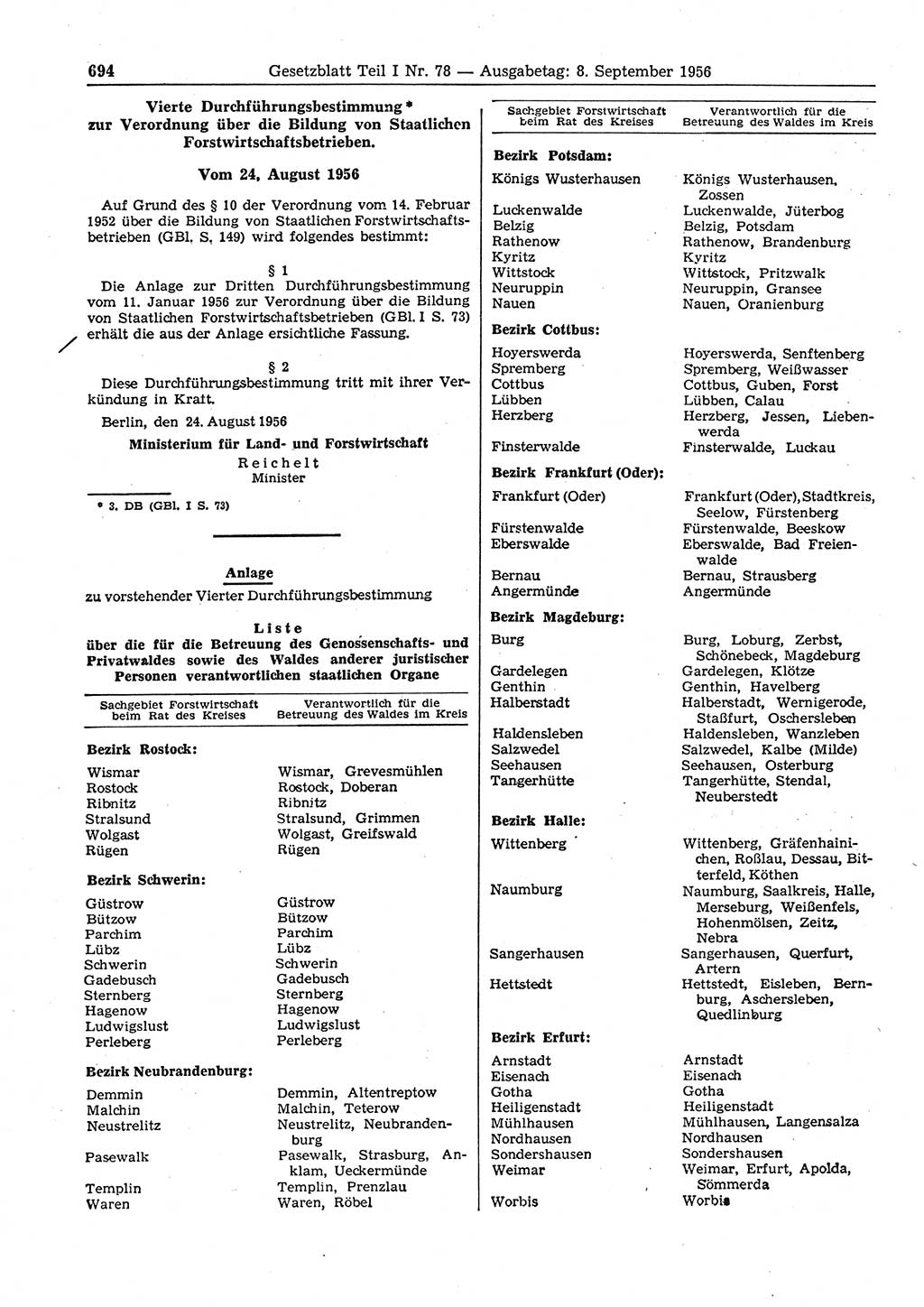 Gesetzblatt (GBl.) der Deutschen Demokratischen Republik (DDR) Teil Ⅰ 1956, Seite 694 (GBl. DDR Ⅰ 1956, S. 694)