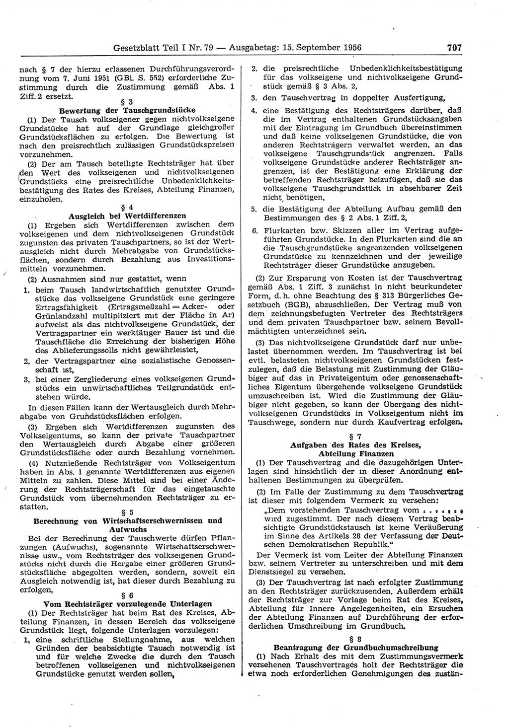 Gesetzblatt (GBl.) der Deutschen Demokratischen Republik (DDR) Teil Ⅰ 1956, Seite 707 (GBl. DDR Ⅰ 1956, S. 707)