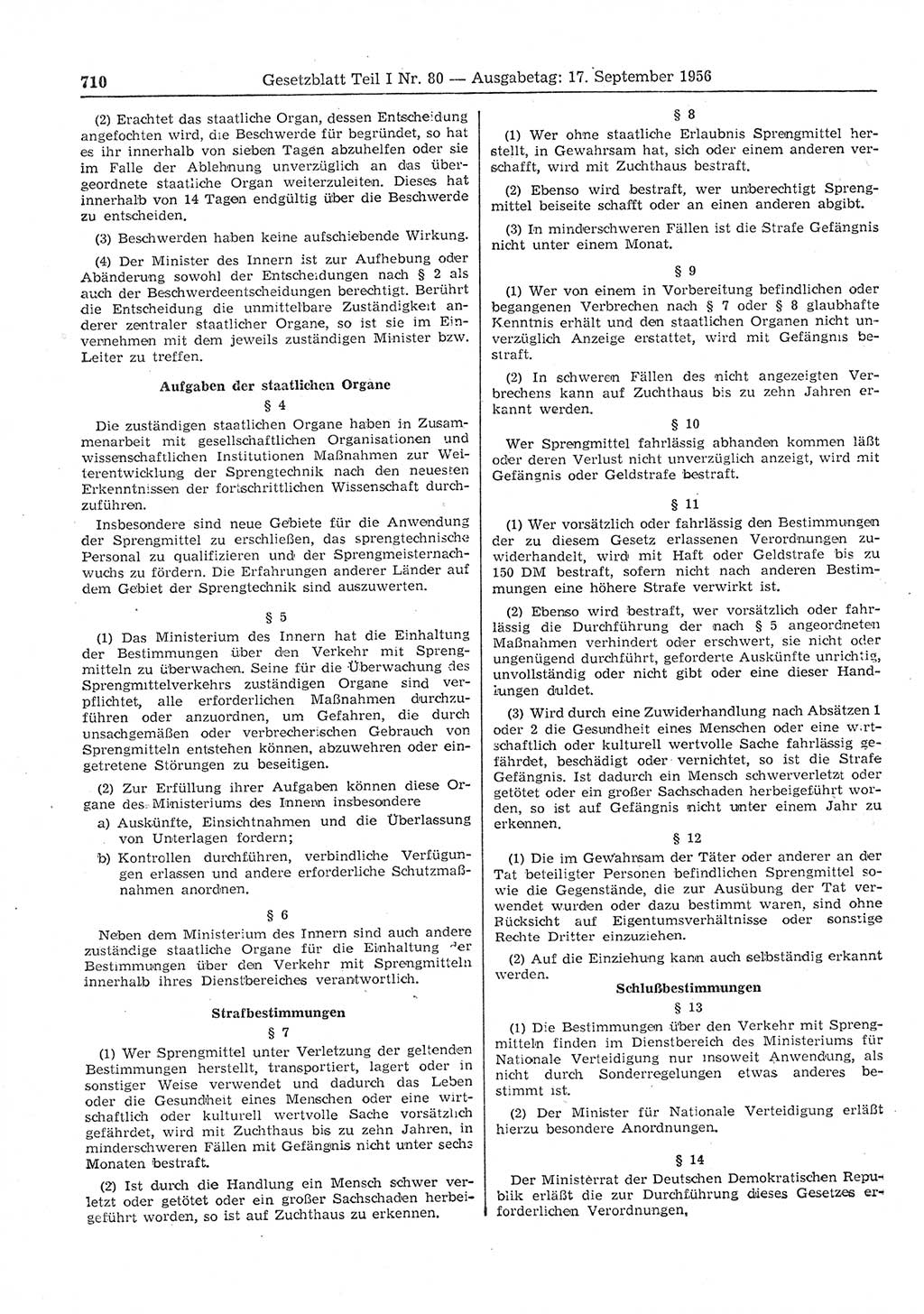 Gesetzblatt (GBl.) der Deutschen Demokratischen Republik (DDR) Teil â… 1956, Seite 710 (GBl. DDR â… 1956, S. 710)