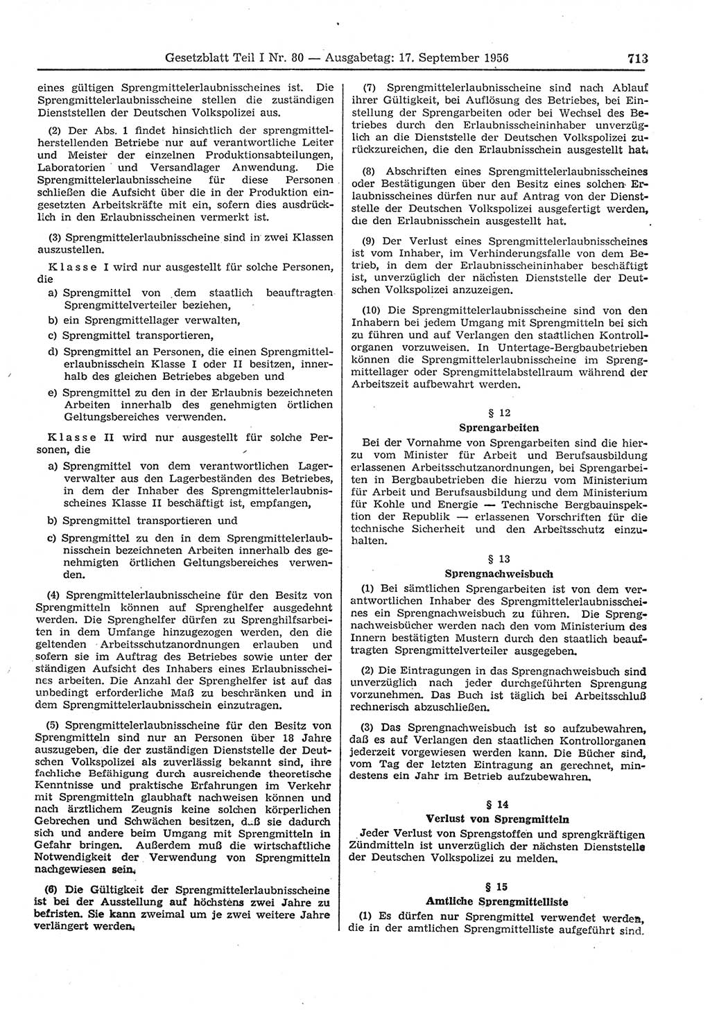 Gesetzblatt (GBl.) der Deutschen Demokratischen Republik (DDR) Teil Ⅰ 1956, Seite 713 (GBl. DDR Ⅰ 1956, S. 713)