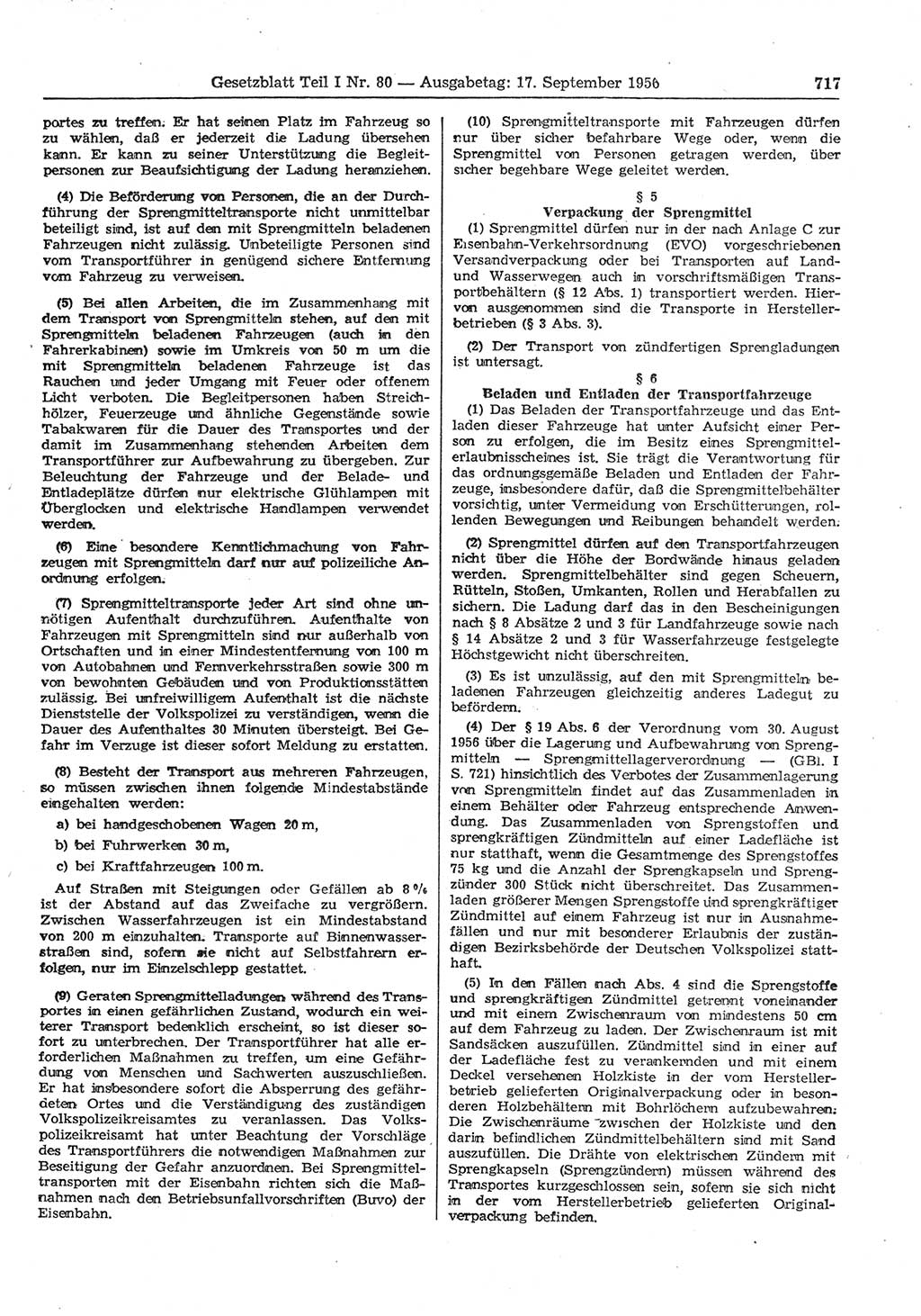 Gesetzblatt (GBl.) der Deutschen Demokratischen Republik (DDR) Teil Ⅰ 1956, Seite 717 (GBl. DDR Ⅰ 1956, S. 717)
