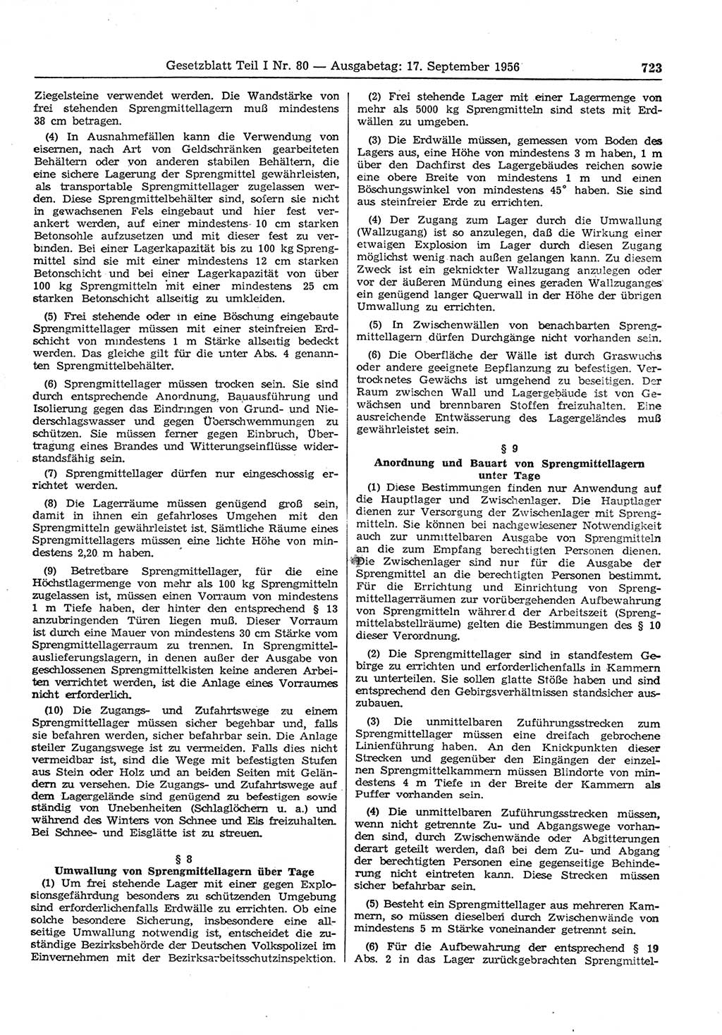 Gesetzblatt (GBl.) der Deutschen Demokratischen Republik (DDR) Teil Ⅰ 1956, Seite 723 (GBl. DDR Ⅰ 1956, S. 723)