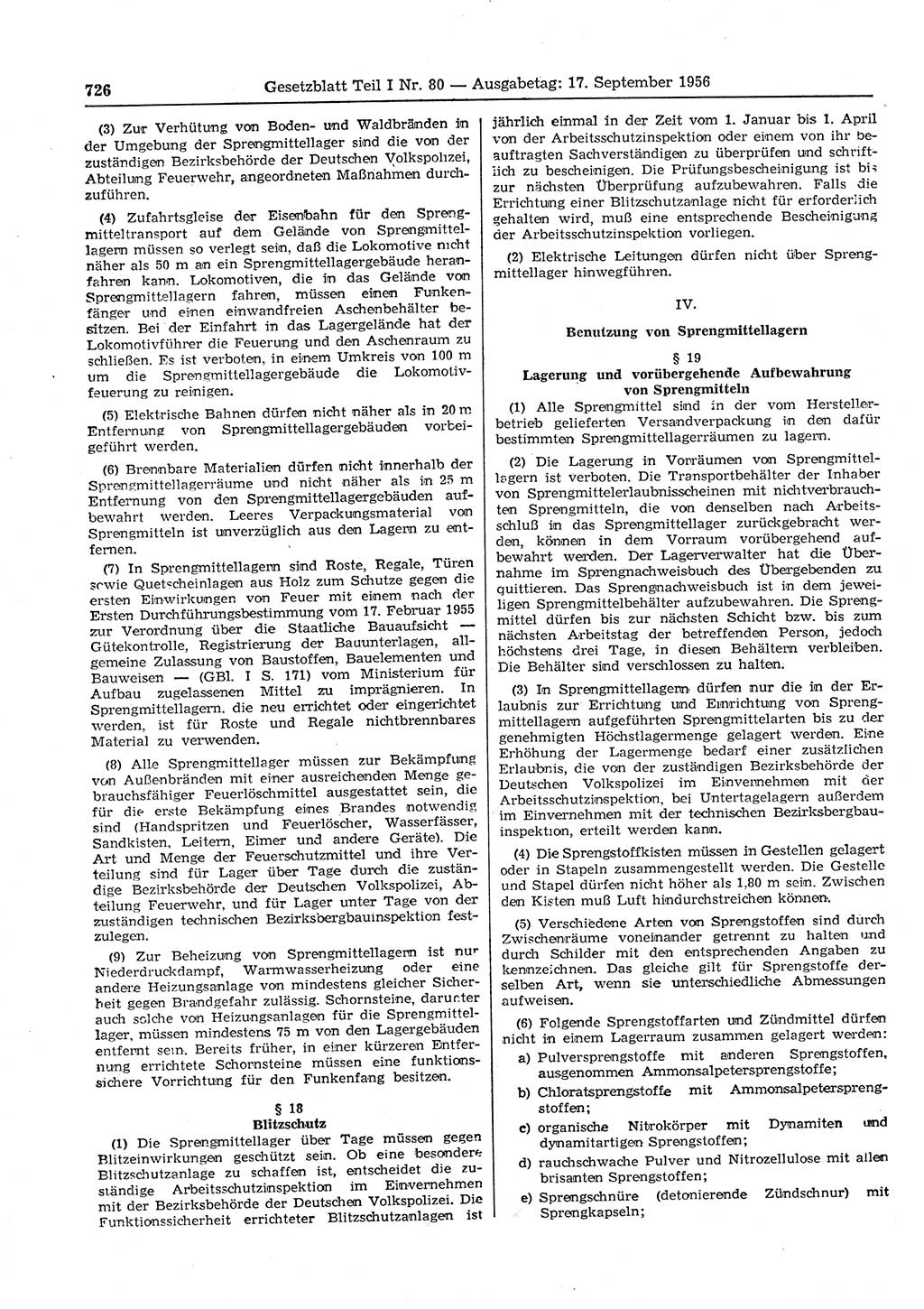 Gesetzblatt (GBl.) der Deutschen Demokratischen Republik (DDR) Teil Ⅰ 1956, Seite 726 (GBl. DDR Ⅰ 1956, S. 726)