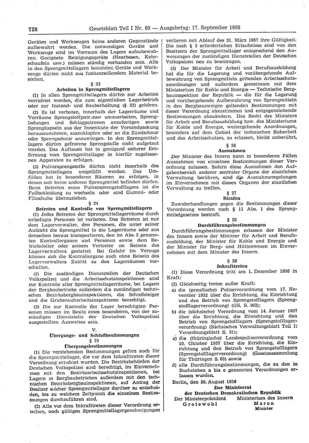 Gesetzblatt (GBl.) der Deutschen Demokratischen Republik (DDR) Teil Ⅰ 1956, Seite 728 (GBl. DDR Ⅰ 1956, S. 728)
