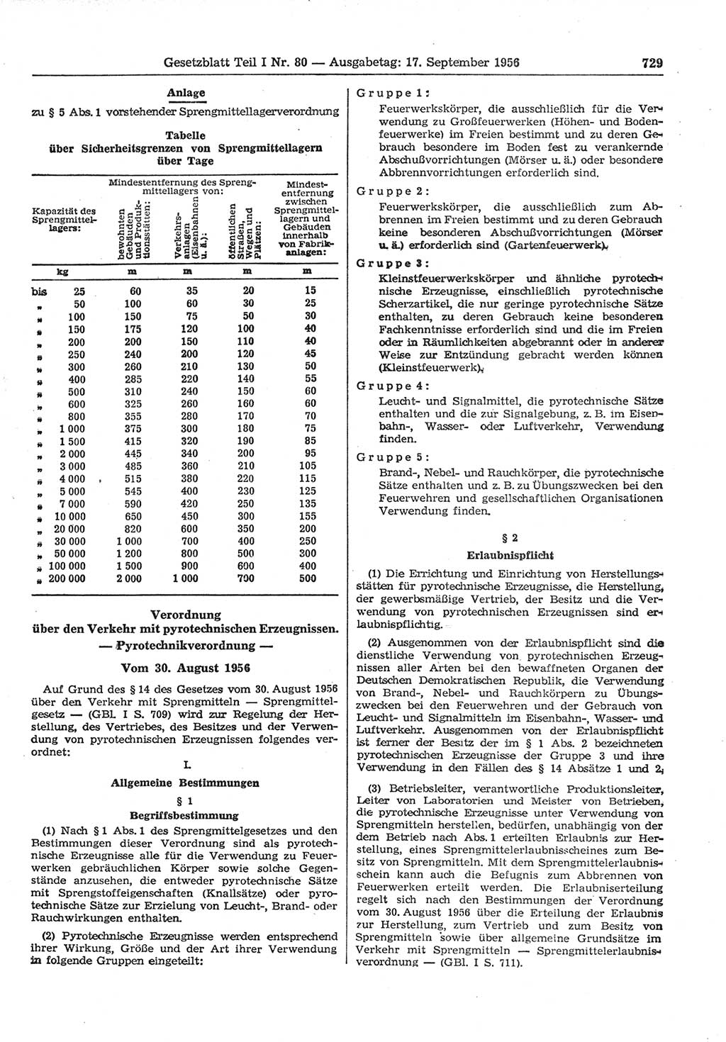 Gesetzblatt (GBl.) der Deutschen Demokratischen Republik (DDR) Teil Ⅰ 1956, Seite 729 (GBl. DDR Ⅰ 1956, S. 729)