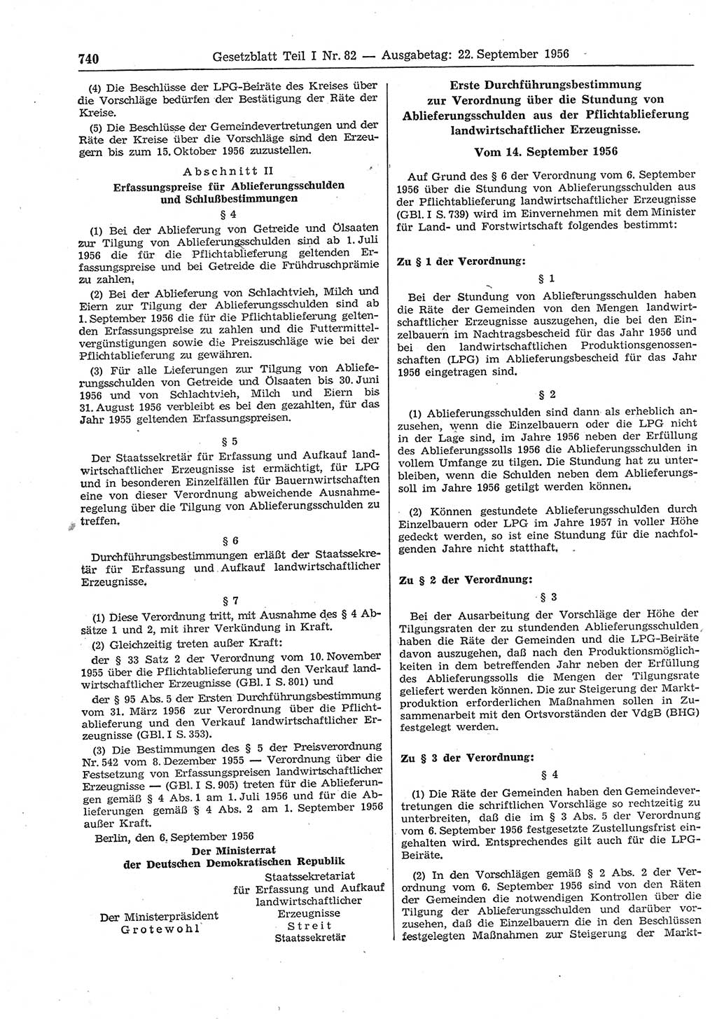 Gesetzblatt (GBl.) der Deutschen Demokratischen Republik (DDR) Teil Ⅰ 1956, Seite 740 (GBl. DDR Ⅰ 1956, S. 740)