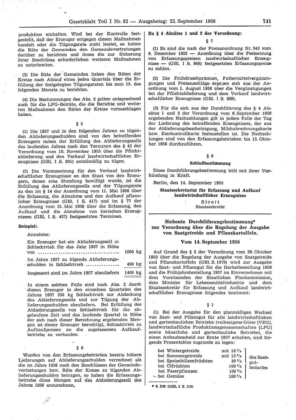 Gesetzblatt (GBl.) der Deutschen Demokratischen Republik (DDR) Teil Ⅰ 1956, Seite 741 (GBl. DDR Ⅰ 1956, S. 741)