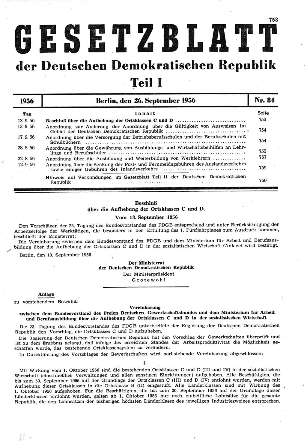 Gesetzblatt (GBl.) der Deutschen Demokratischen Republik (DDR) Teil Ⅰ 1956, Seite 753 (GBl. DDR Ⅰ 1956, S. 753)