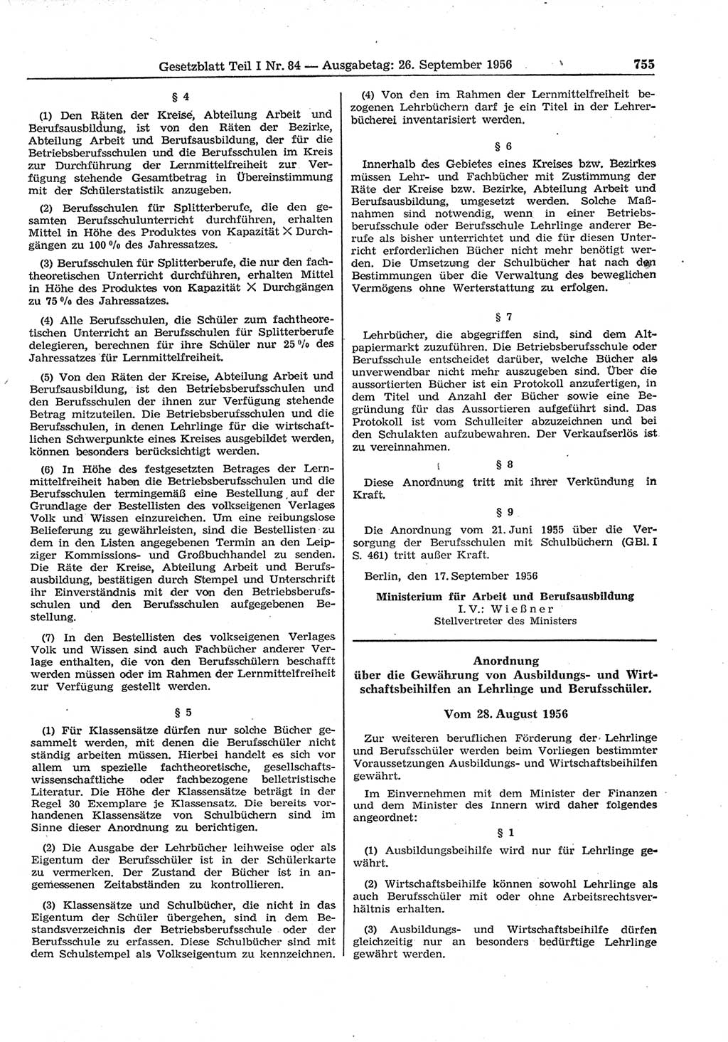 Gesetzblatt (GBl.) der Deutschen Demokratischen Republik (DDR) Teil Ⅰ 1956, Seite 755 (GBl. DDR Ⅰ 1956, S. 755)