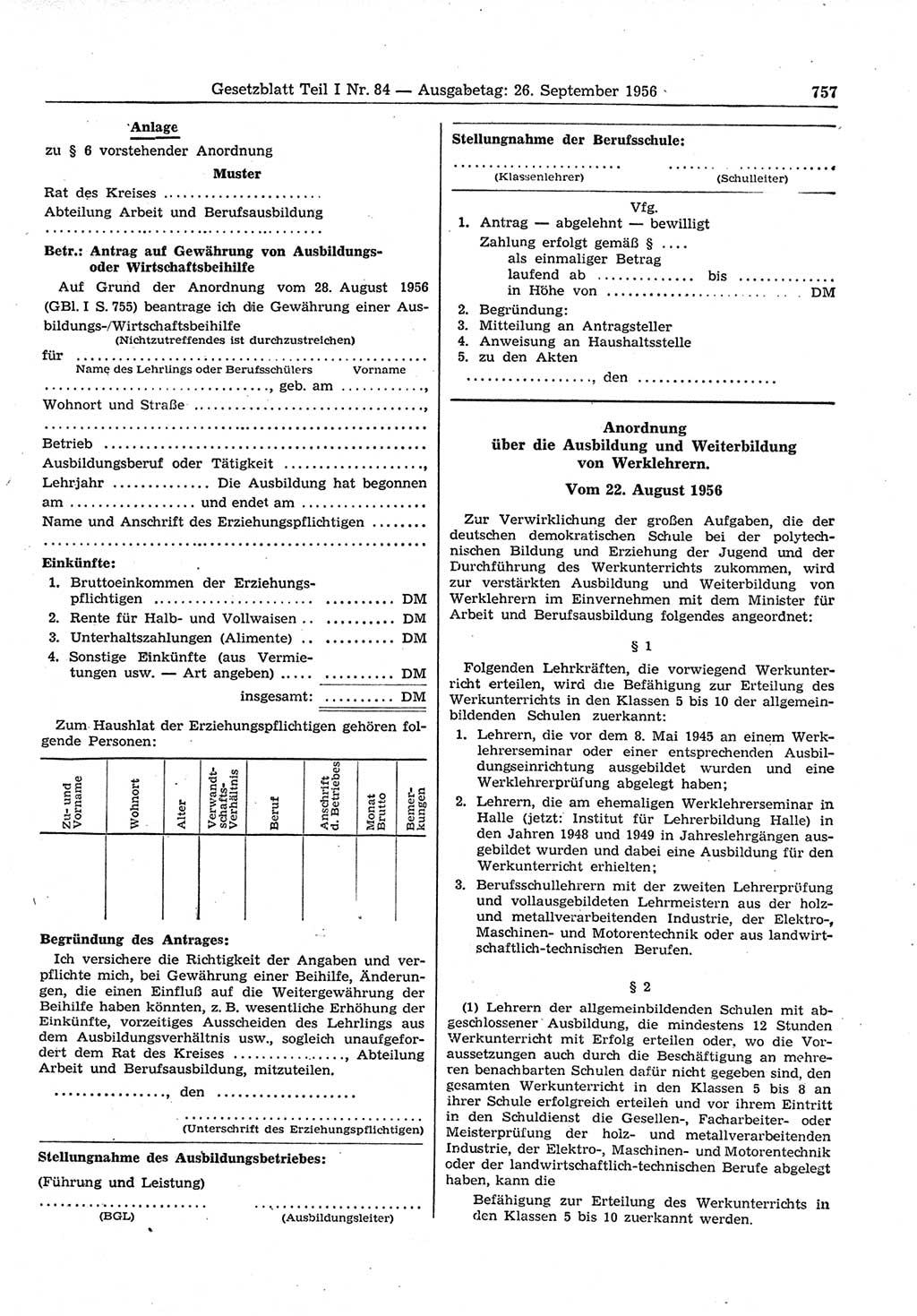 Gesetzblatt (GBl.) der Deutschen Demokratischen Republik (DDR) Teil Ⅰ 1956, Seite 757 (GBl. DDR Ⅰ 1956, S. 757)
