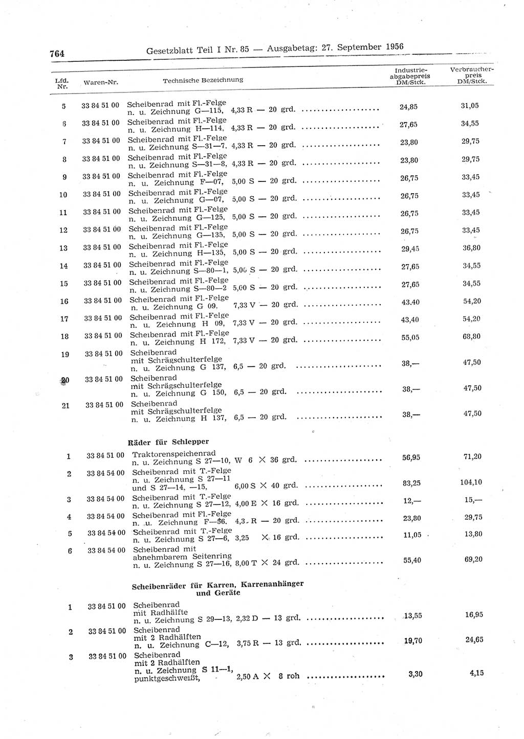 Gesetzblatt (GBl.) der Deutschen Demokratischen Republik (DDR) Teil Ⅰ 1956, Seite 764 (GBl. DDR Ⅰ 1956, S. 764)