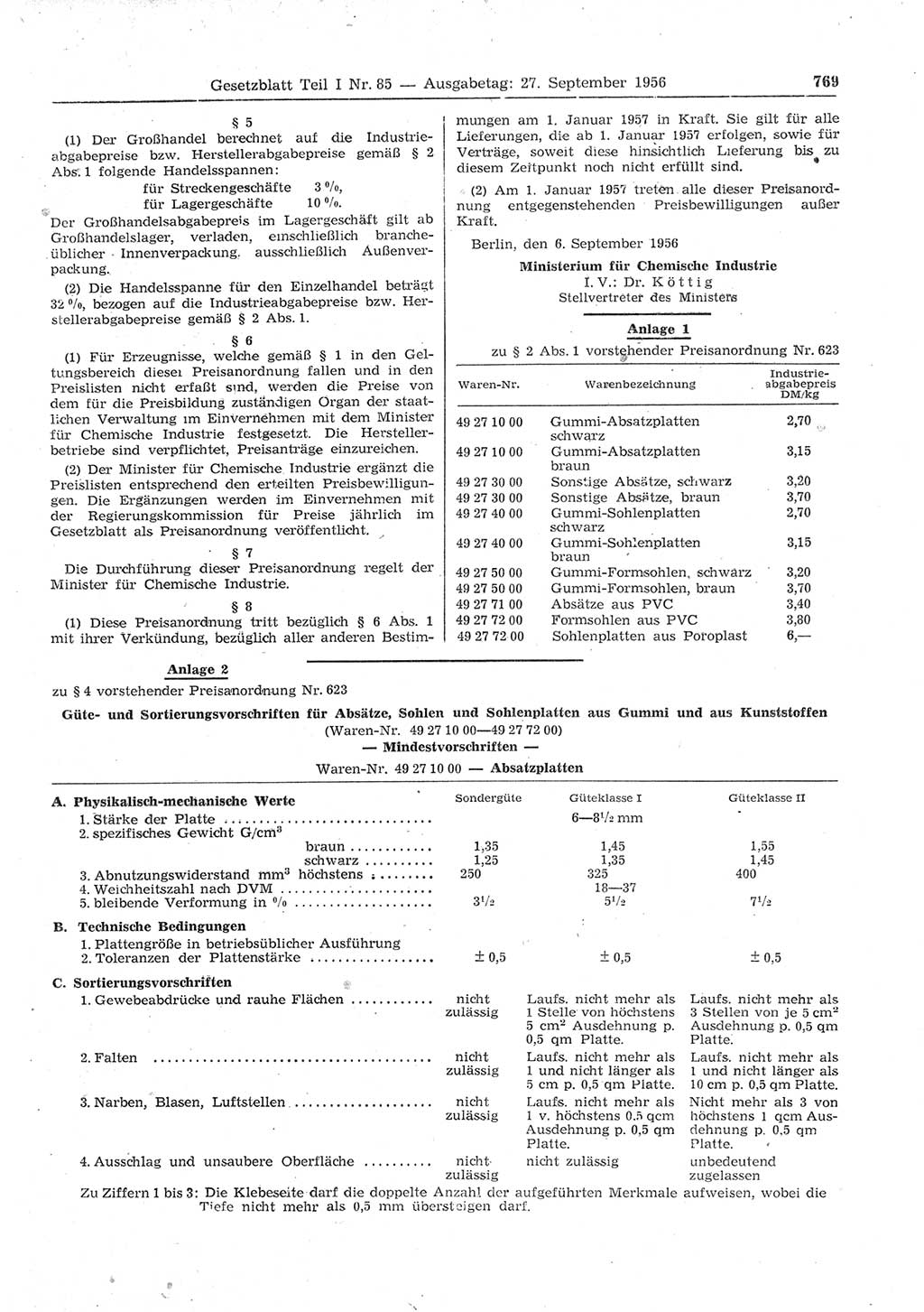 Gesetzblatt (GBl.) der Deutschen Demokratischen Republik (DDR) Teil Ⅰ 1956, Seite 769 (GBl. DDR Ⅰ 1956, S. 769)
