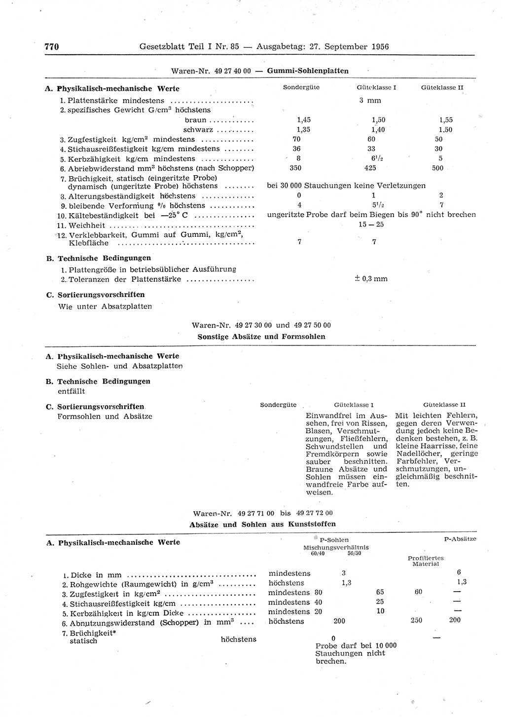 Gesetzblatt (GBl.) der Deutschen Demokratischen Republik (DDR) Teil Ⅰ 1956, Seite 770 (GBl. DDR Ⅰ 1956, S. 770)