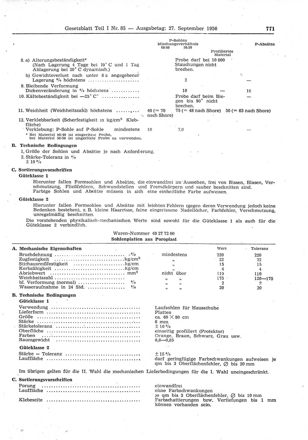 Gesetzblatt (GBl.) der Deutschen Demokratischen Republik (DDR) Teil Ⅰ 1956, Seite 771 (GBl. DDR Ⅰ 1956, S. 771)