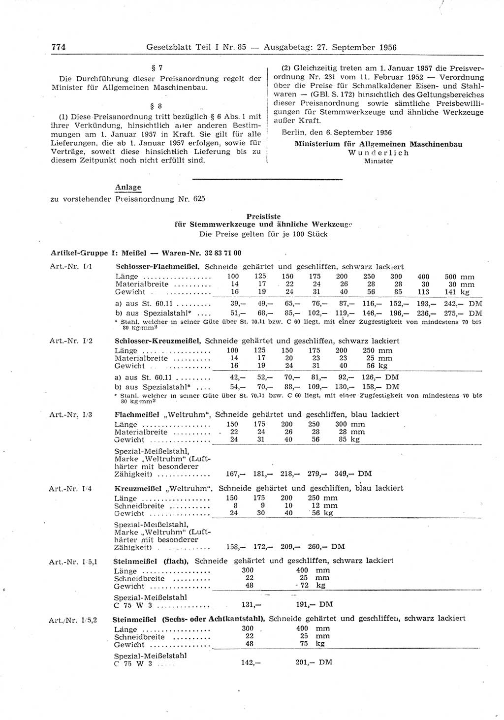 Gesetzblatt (GBl.) der Deutschen Demokratischen Republik (DDR) Teil Ⅰ 1956, Seite 774 (GBl. DDR Ⅰ 1956, S. 774)
