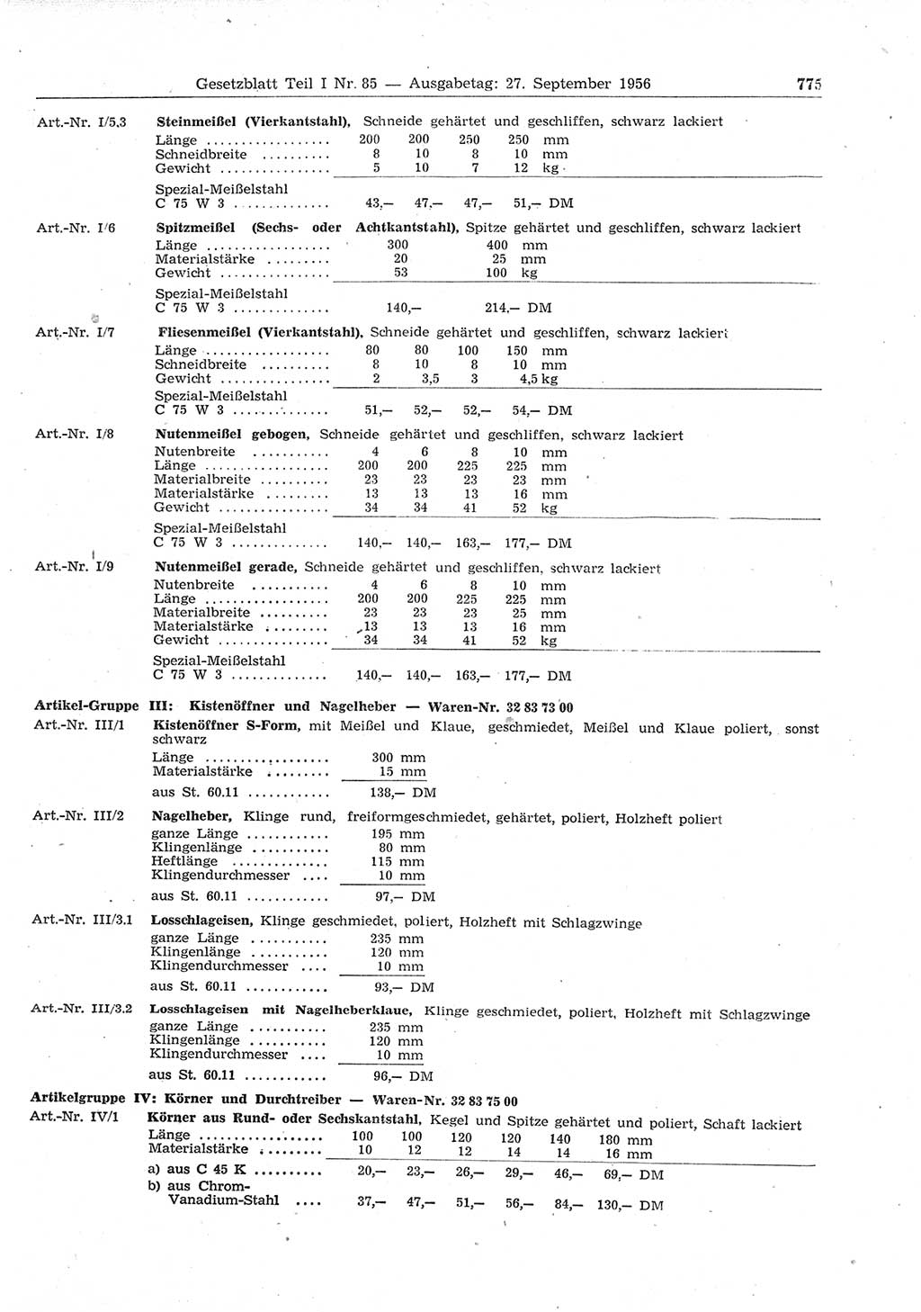 Gesetzblatt (GBl.) der Deutschen Demokratischen Republik (DDR) Teil Ⅰ 1956, Seite 775 (GBl. DDR Ⅰ 1956, S. 775)