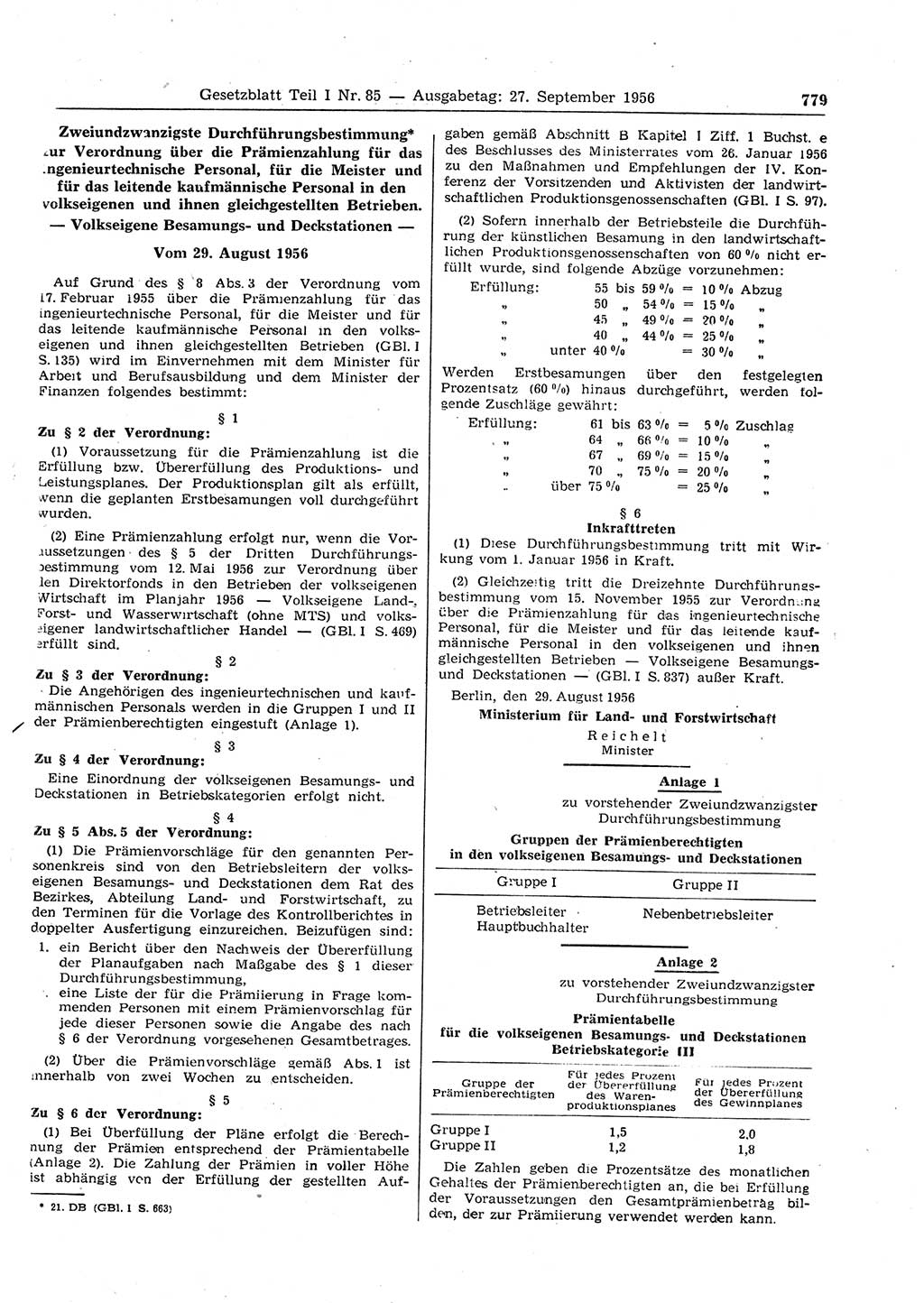 Gesetzblatt (GBl.) der Deutschen Demokratischen Republik (DDR) Teil Ⅰ 1956, Seite 779 (GBl. DDR Ⅰ 1956, S. 779)