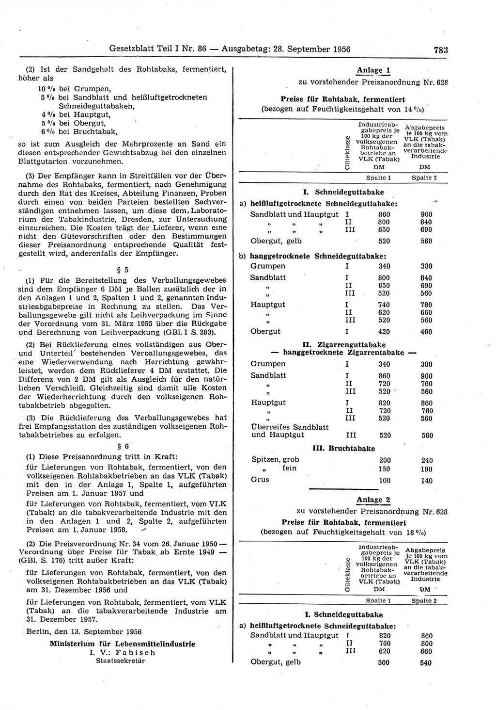 Gesetzblatt (GBl.) der Deutschen Demokratischen Republik (DDR) Teil Ⅰ 1956, Seite 783 (GBl. DDR Ⅰ 1956, S. 783)