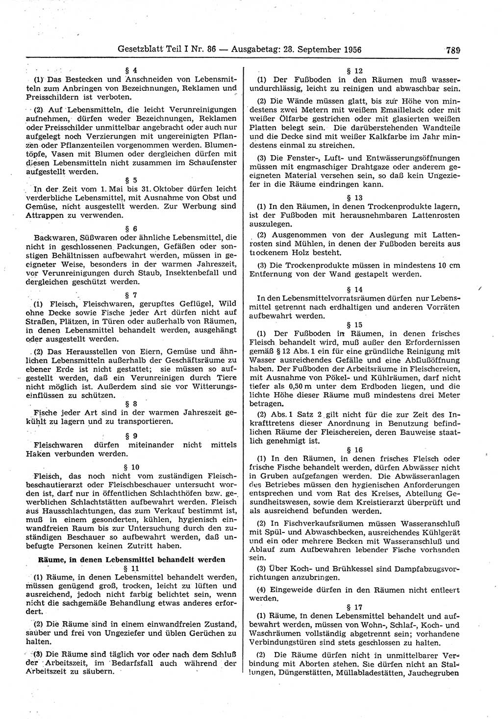 Gesetzblatt (GBl.) der Deutschen Demokratischen Republik (DDR) Teil Ⅰ 1956, Seite 789 (GBl. DDR Ⅰ 1956, S. 789)
