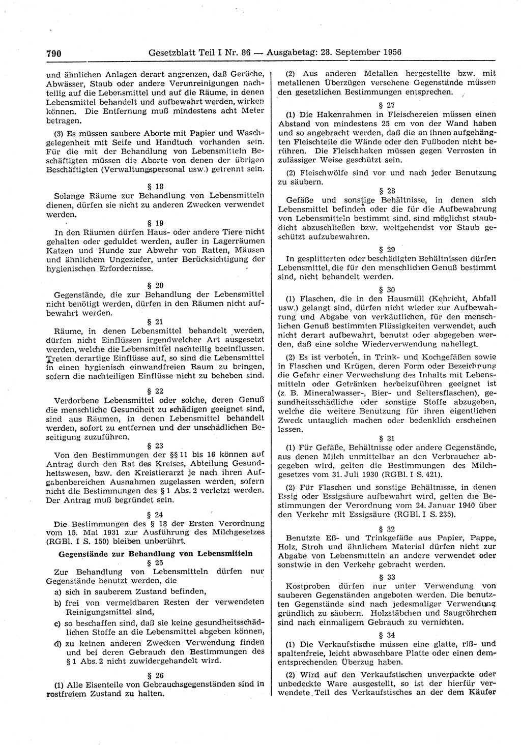Gesetzblatt (GBl.) der Deutschen Demokratischen Republik (DDR) Teil Ⅰ 1956, Seite 790 (GBl. DDR Ⅰ 1956, S. 790)