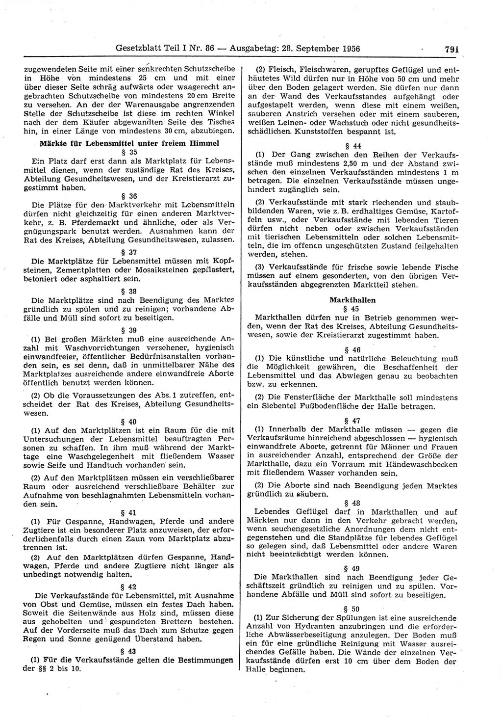 Gesetzblatt (GBl.) der Deutschen Demokratischen Republik (DDR) Teil Ⅰ 1956, Seite 791 (GBl. DDR Ⅰ 1956, S. 791)