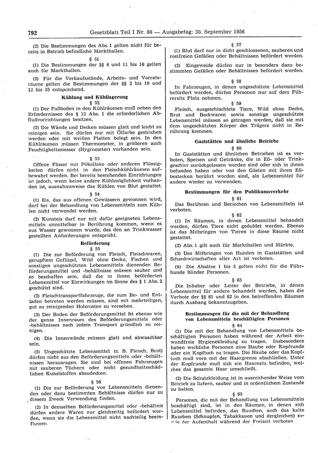 Gesetzblatt (GBl.) der Deutschen Demokratischen Republik (DDR) Teil Ⅰ 1956, Seite 792 (GBl. DDR Ⅰ 1956, S. 792)