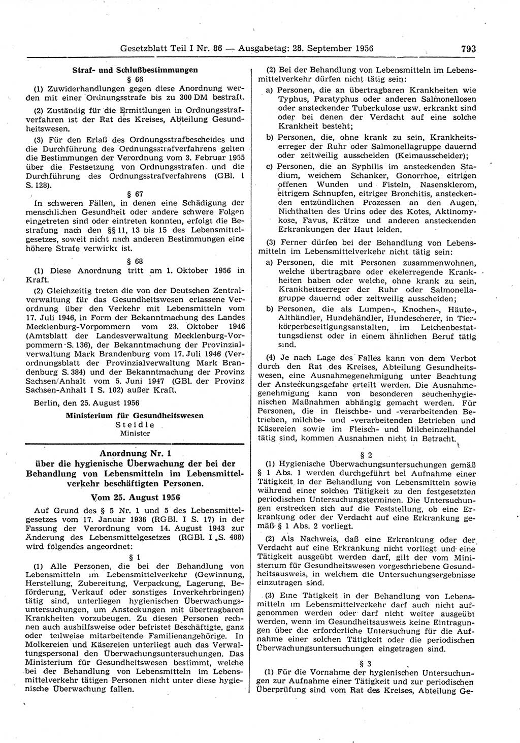 Gesetzblatt (GBl.) der Deutschen Demokratischen Republik (DDR) Teil Ⅰ 1956, Seite 793 (GBl. DDR Ⅰ 1956, S. 793)