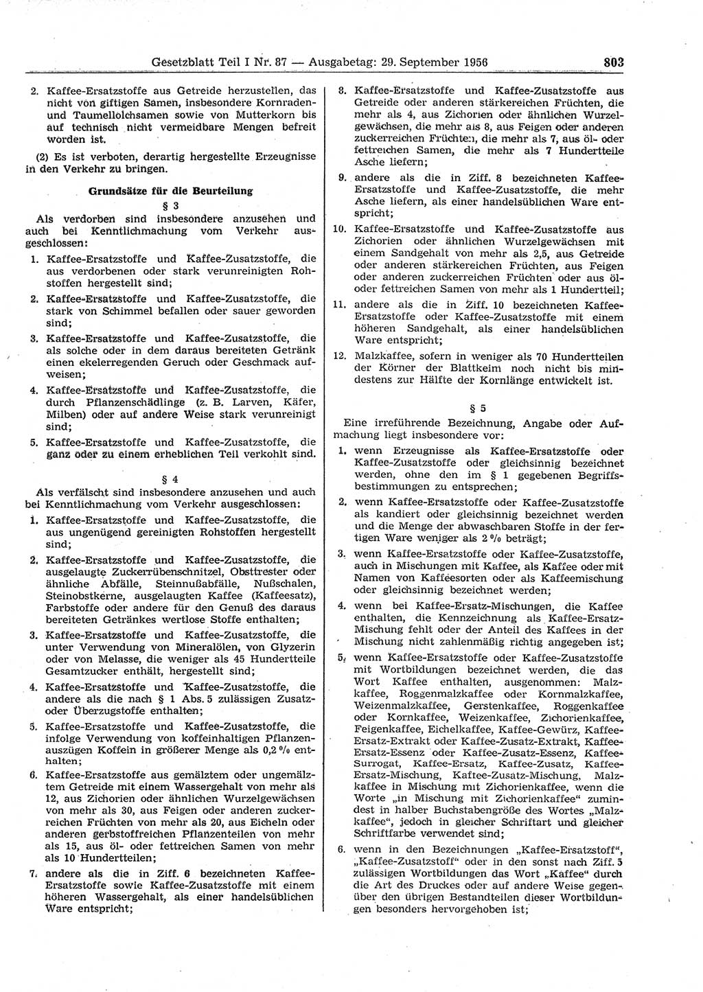 Gesetzblatt (GBl.) der Deutschen Demokratischen Republik (DDR) Teil Ⅰ 1956, Seite 803 (GBl. DDR Ⅰ 1956, S. 803)