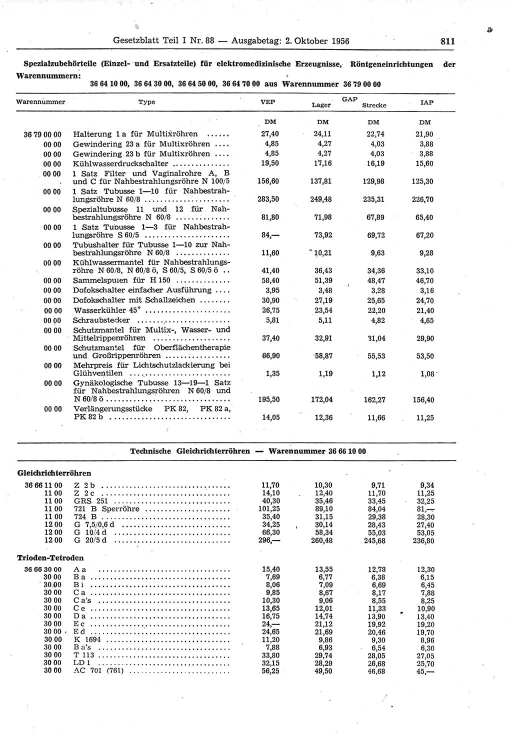 Gesetzblatt (GBl.) der Deutschen Demokratischen Republik (DDR) Teil Ⅰ 1956, Seite 811 (GBl. DDR Ⅰ 1956, S. 811)