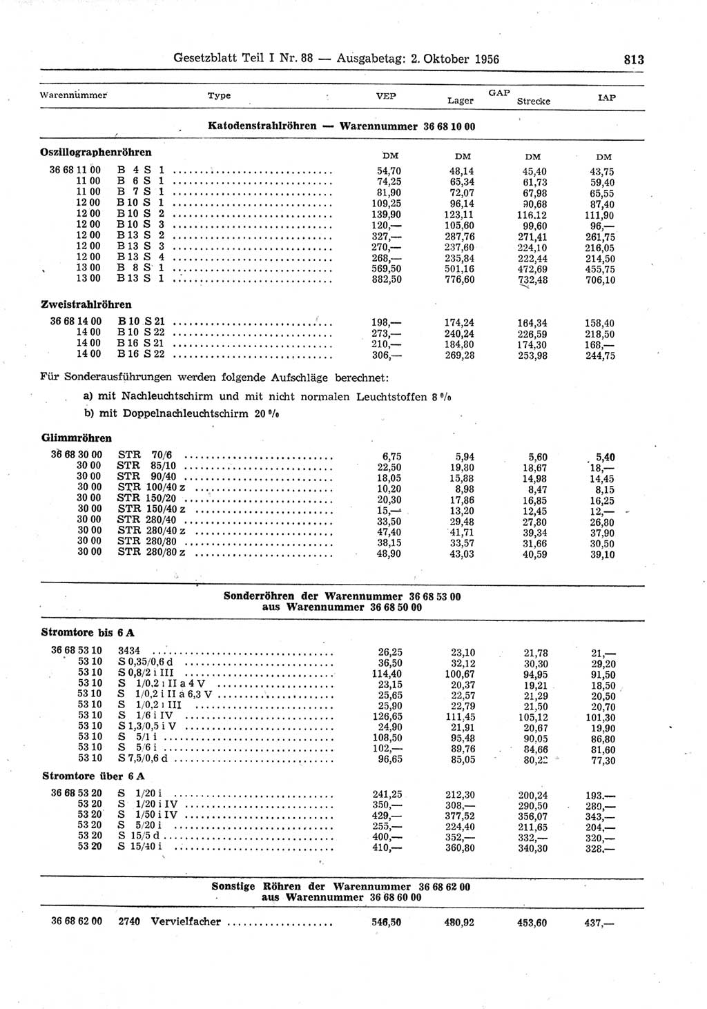 Gesetzblatt (GBl.) der Deutschen Demokratischen Republik (DDR) Teil Ⅰ 1956, Seite 813 (GBl. DDR Ⅰ 1956, S. 813)