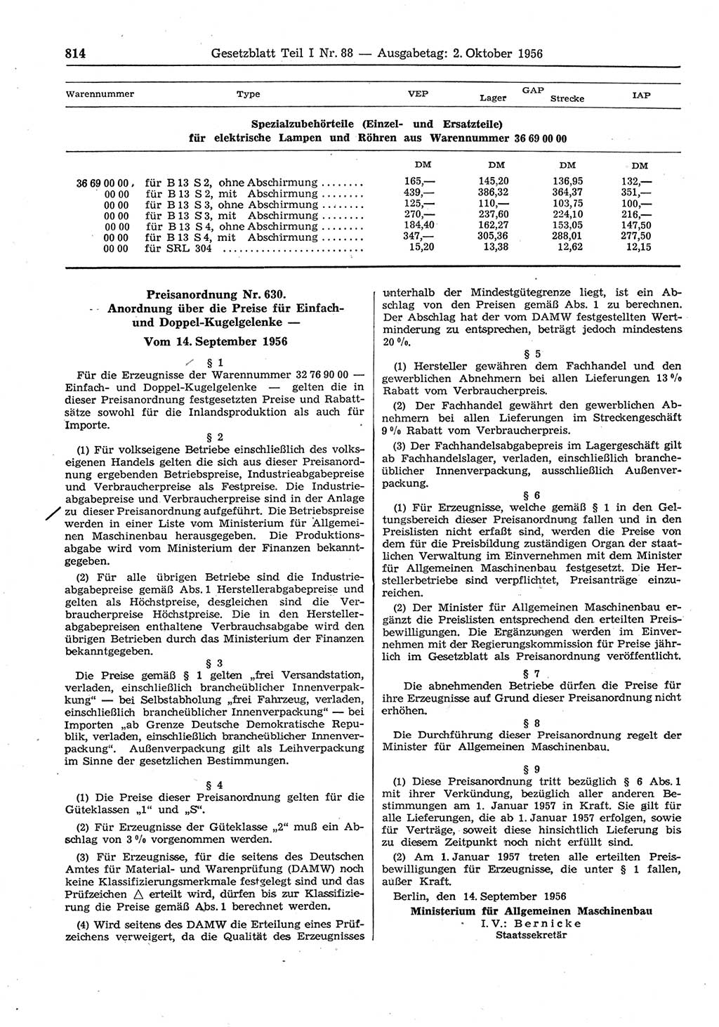 Gesetzblatt (GBl.) der Deutschen Demokratischen Republik (DDR) Teil Ⅰ 1956, Seite 814 (GBl. DDR Ⅰ 1956, S. 814)