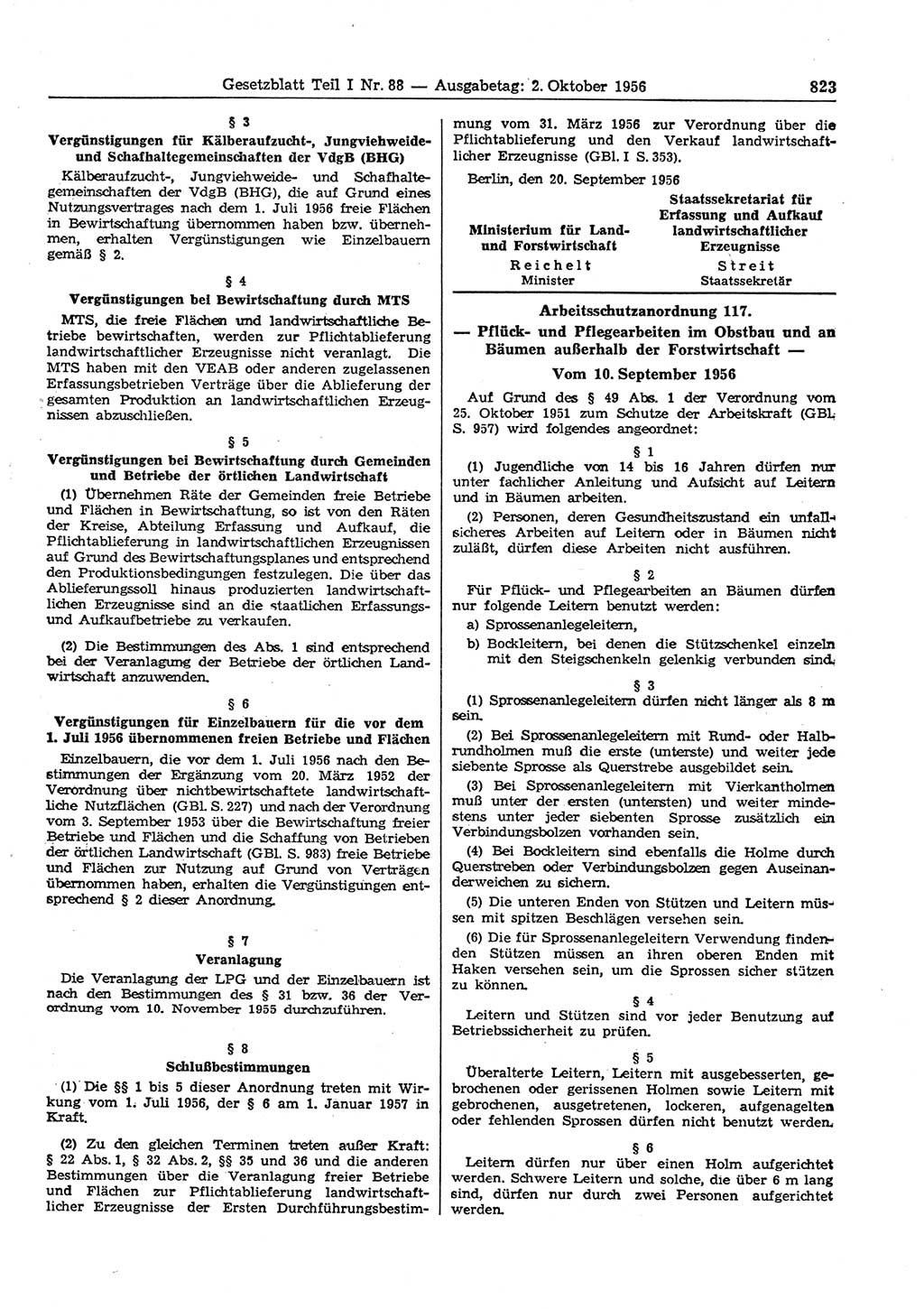 Gesetzblatt (GBl.) der Deutschen Demokratischen Republik (DDR) Teil Ⅰ 1956, Seite 823 (GBl. DDR Ⅰ 1956, S. 823)