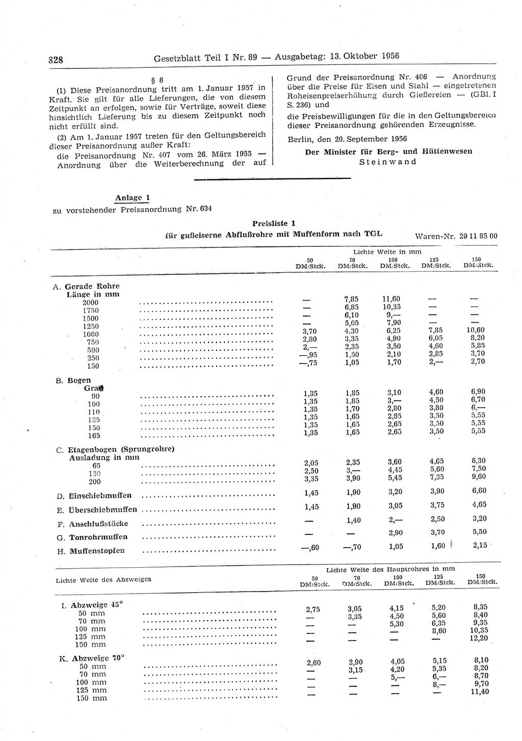 Gesetzblatt (GBl.) der Deutschen Demokratischen Republik (DDR) Teil Ⅰ 1956, Seite 828 (GBl. DDR Ⅰ 1956, S. 828)