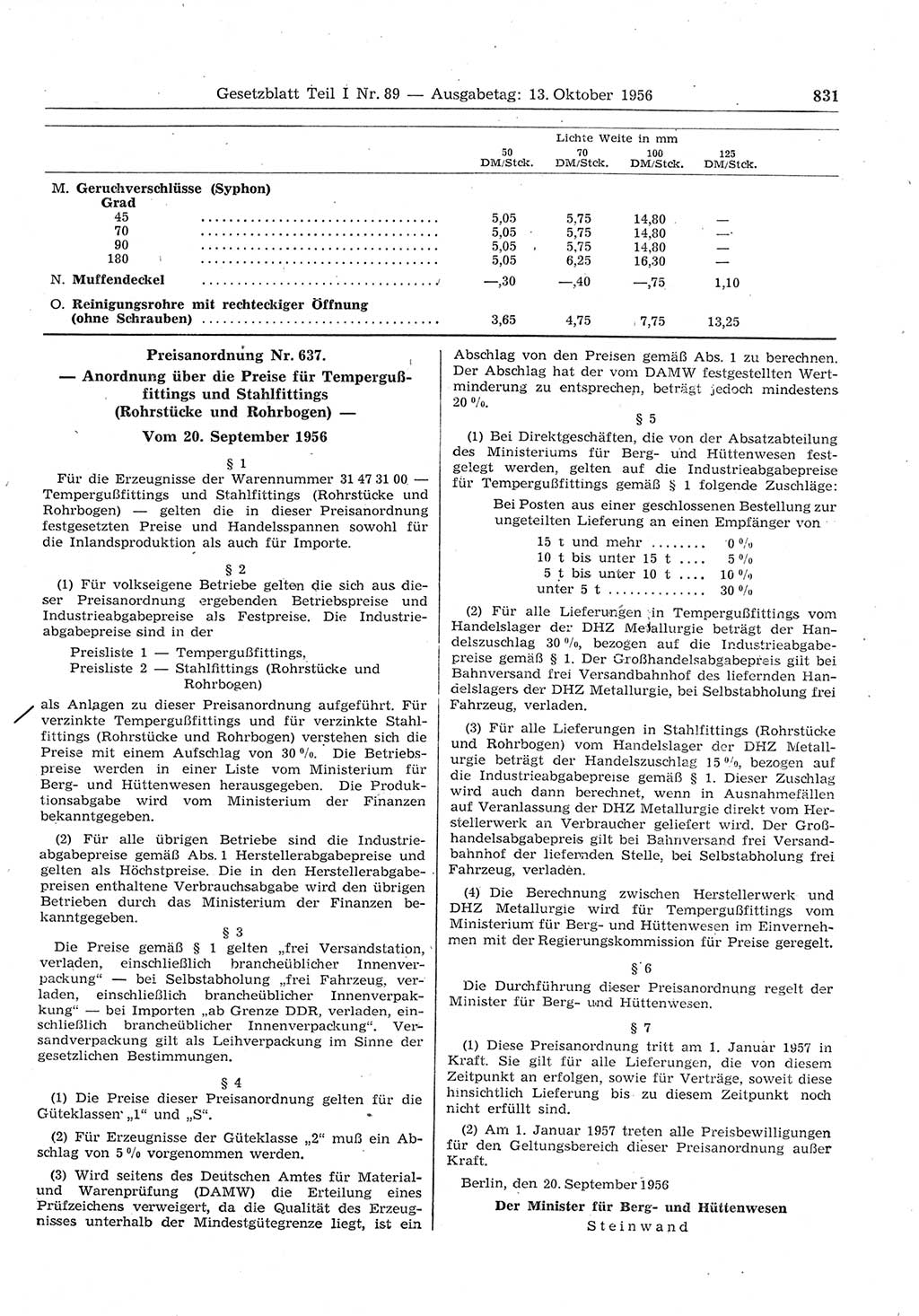 Gesetzblatt (GBl.) der Deutschen Demokratischen Republik (DDR) Teil Ⅰ 1956, Seite 831 (GBl. DDR Ⅰ 1956, S. 831)