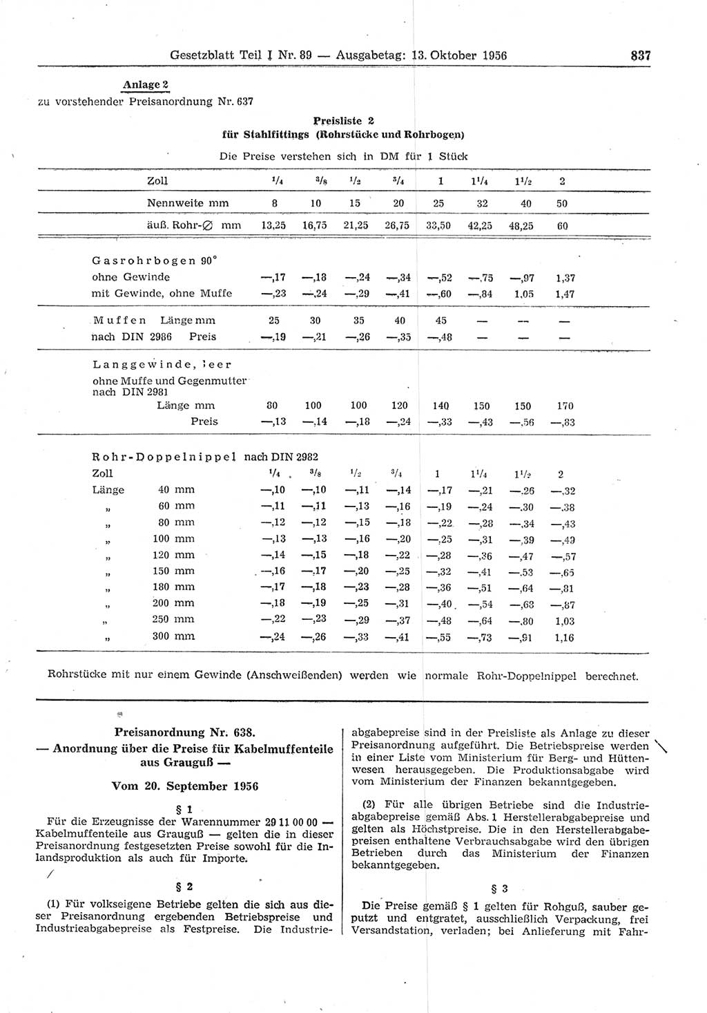 Gesetzblatt (GBl.) der Deutschen Demokratischen Republik (DDR) Teil Ⅰ 1956, Seite 837 (GBl. DDR Ⅰ 1956, S. 837)