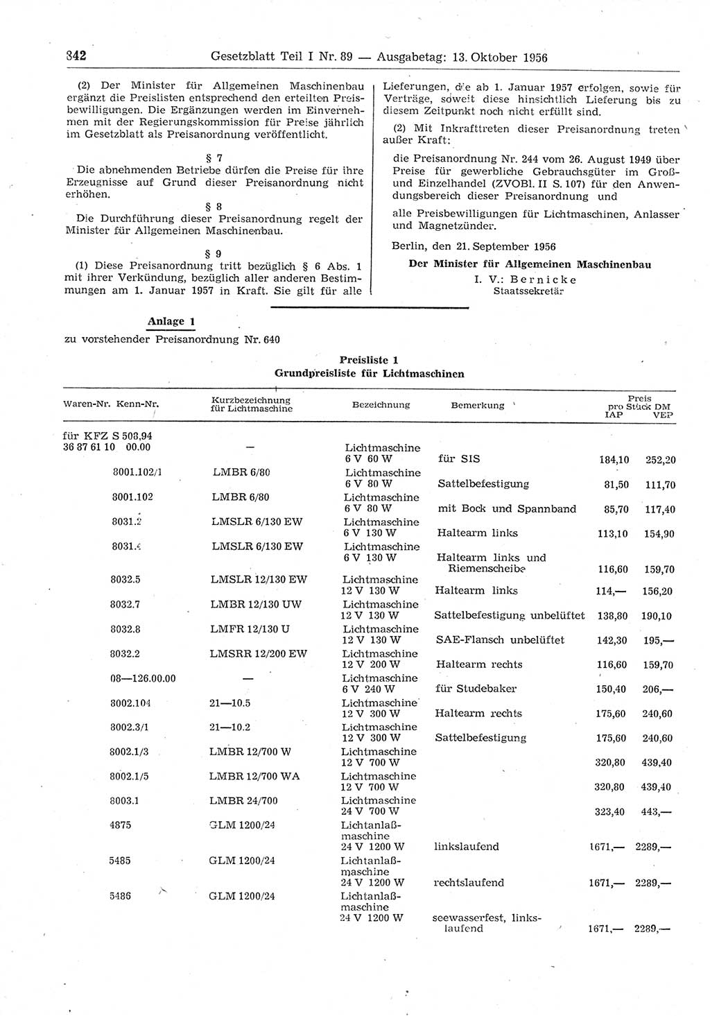 Gesetzblatt (GBl.) der Deutschen Demokratischen Republik (DDR) Teil Ⅰ 1956, Seite 842 (GBl. DDR Ⅰ 1956, S. 842)