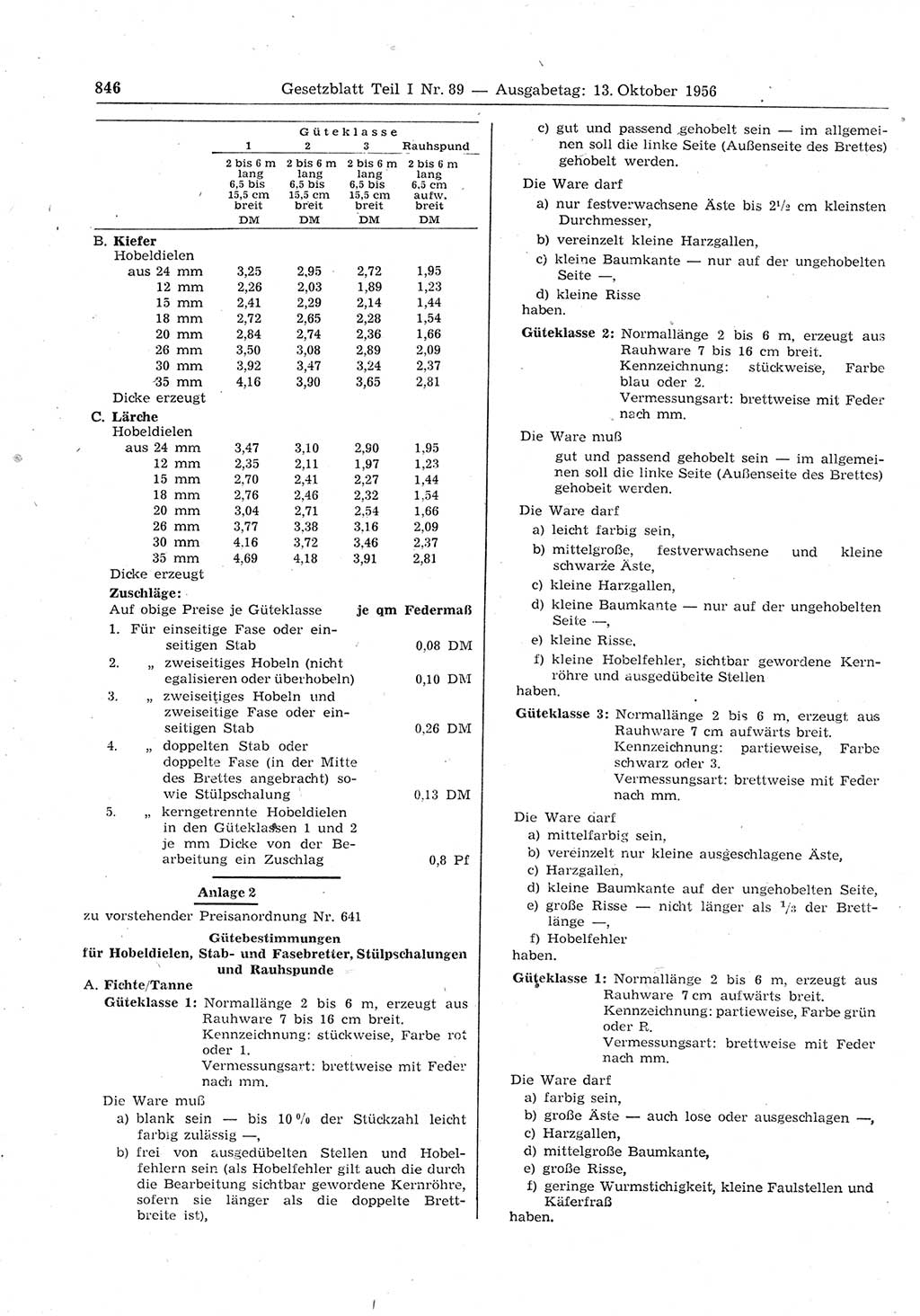 Gesetzblatt (GBl.) der Deutschen Demokratischen Republik (DDR) Teil Ⅰ 1956, Seite 846 (GBl. DDR Ⅰ 1956, S. 846)