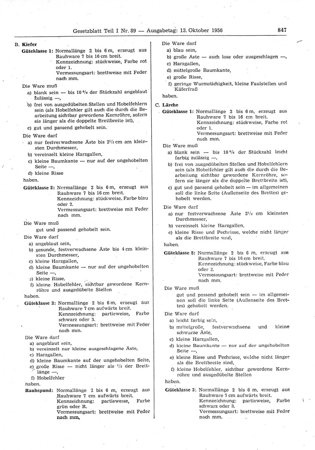 Gesetzblatt (GBl.) der Deutschen Demokratischen Republik (DDR) Teil Ⅰ 1956, Seite 847 (GBl. DDR Ⅰ 1956, S. 847)