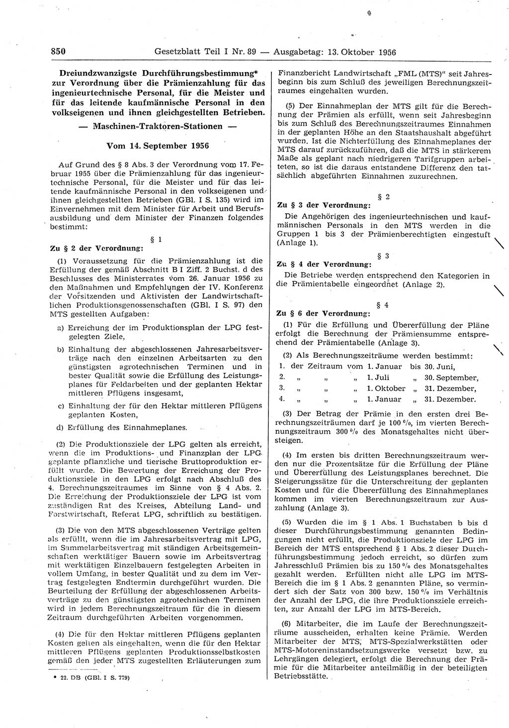 Gesetzblatt (GBl.) der Deutschen Demokratischen Republik (DDR) Teil Ⅰ 1956, Seite 850 (GBl. DDR Ⅰ 1956, S. 850)