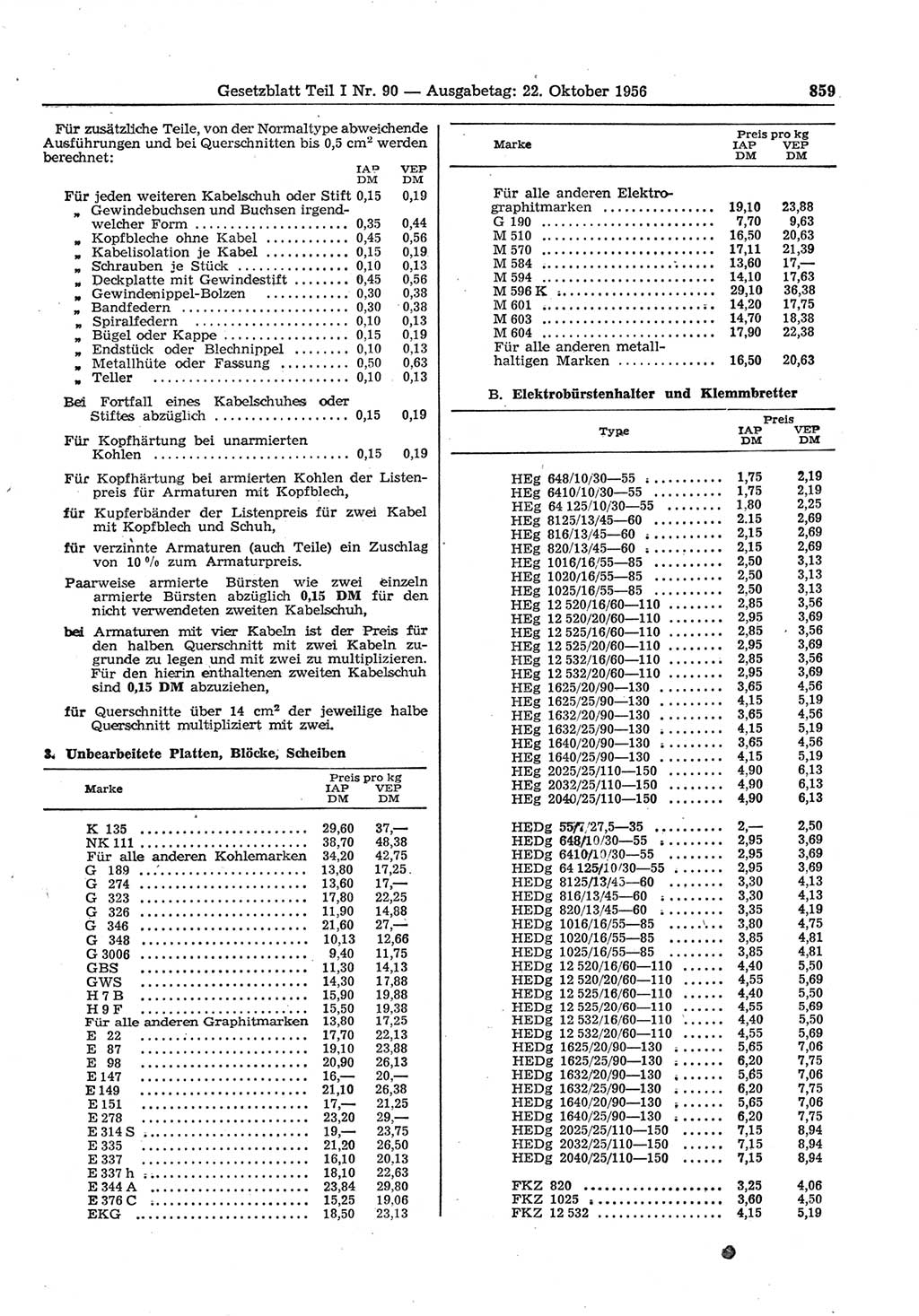 Gesetzblatt (GBl.) der Deutschen Demokratischen Republik (DDR) Teil Ⅰ 1956, Seite 859 (GBl. DDR Ⅰ 1956, S. 859)